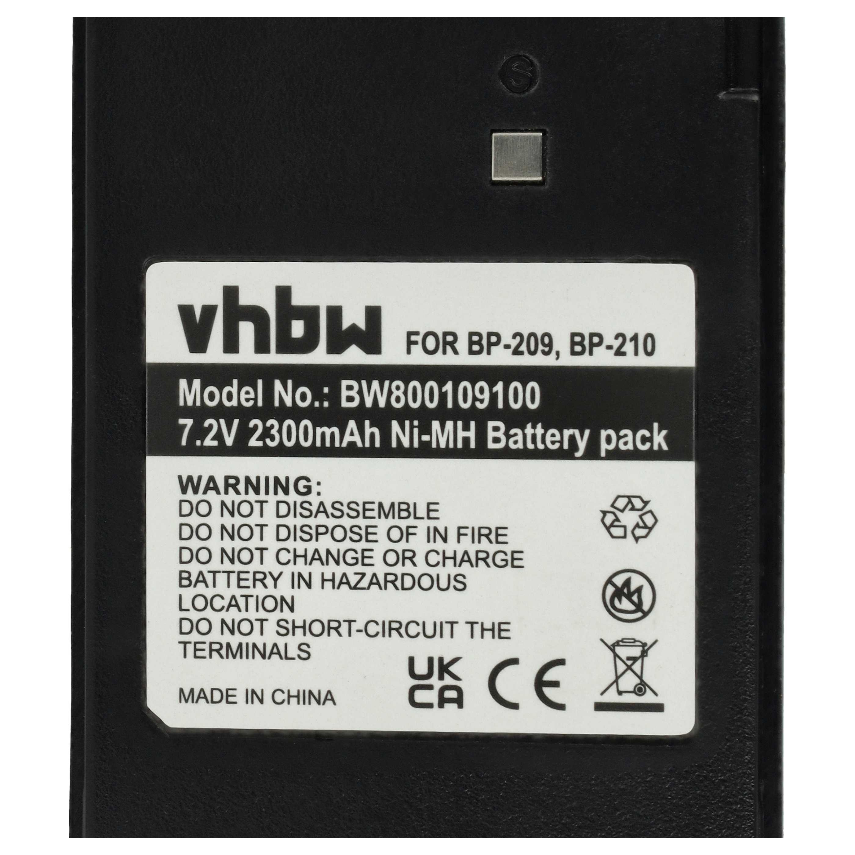 Schwarzes Batteriepack-Etikett mit Text, Warnhinweisen und Symbolen. Es enthält den Markennamen vhbw und Modellinformationen.