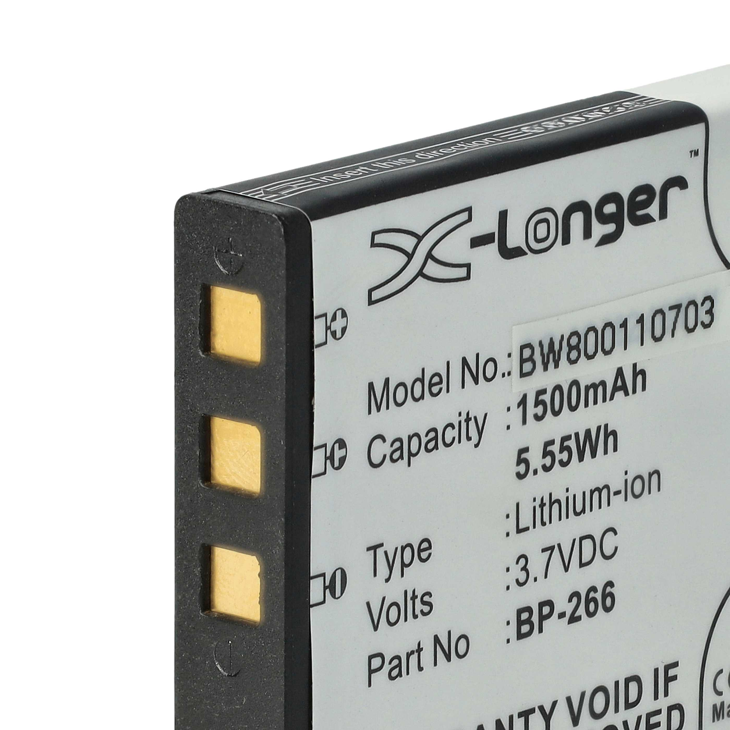 Nahaufnahme einer X-Longer-Batterie. Sie zeigt Modellinfo, Kapazität, Spannung und Teilenummer.