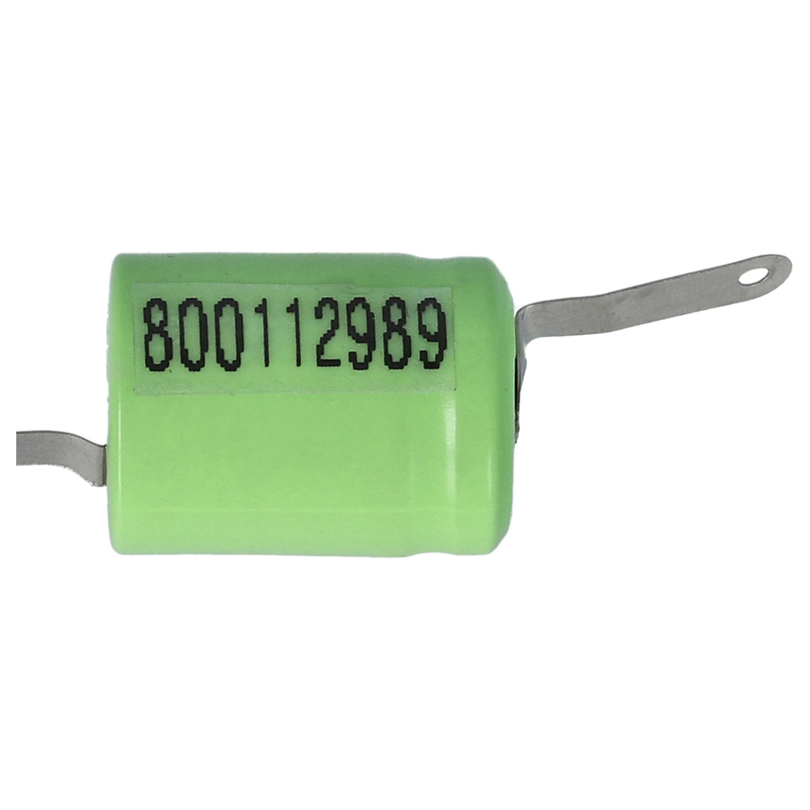 Ein grüner zylindrischer Gegenstand mit der Nummer 800112989. Ein Metallstreifen ragt aus dem Objekt, mit einem Loch am Ende.