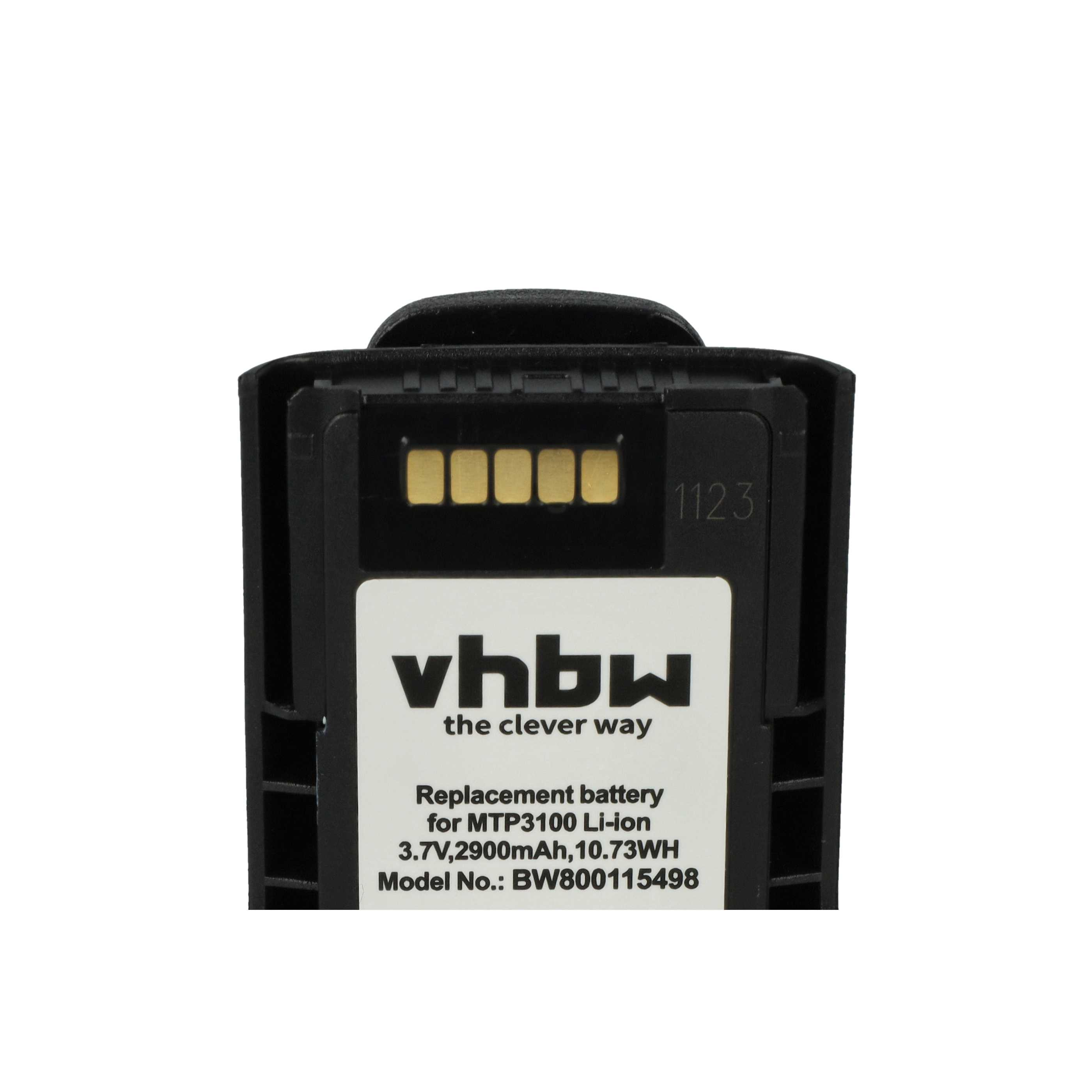 Ein schwarzer Akku mit weißem Etikett, auf dem 'vhbw' und Batteriespezifikationen stehen.