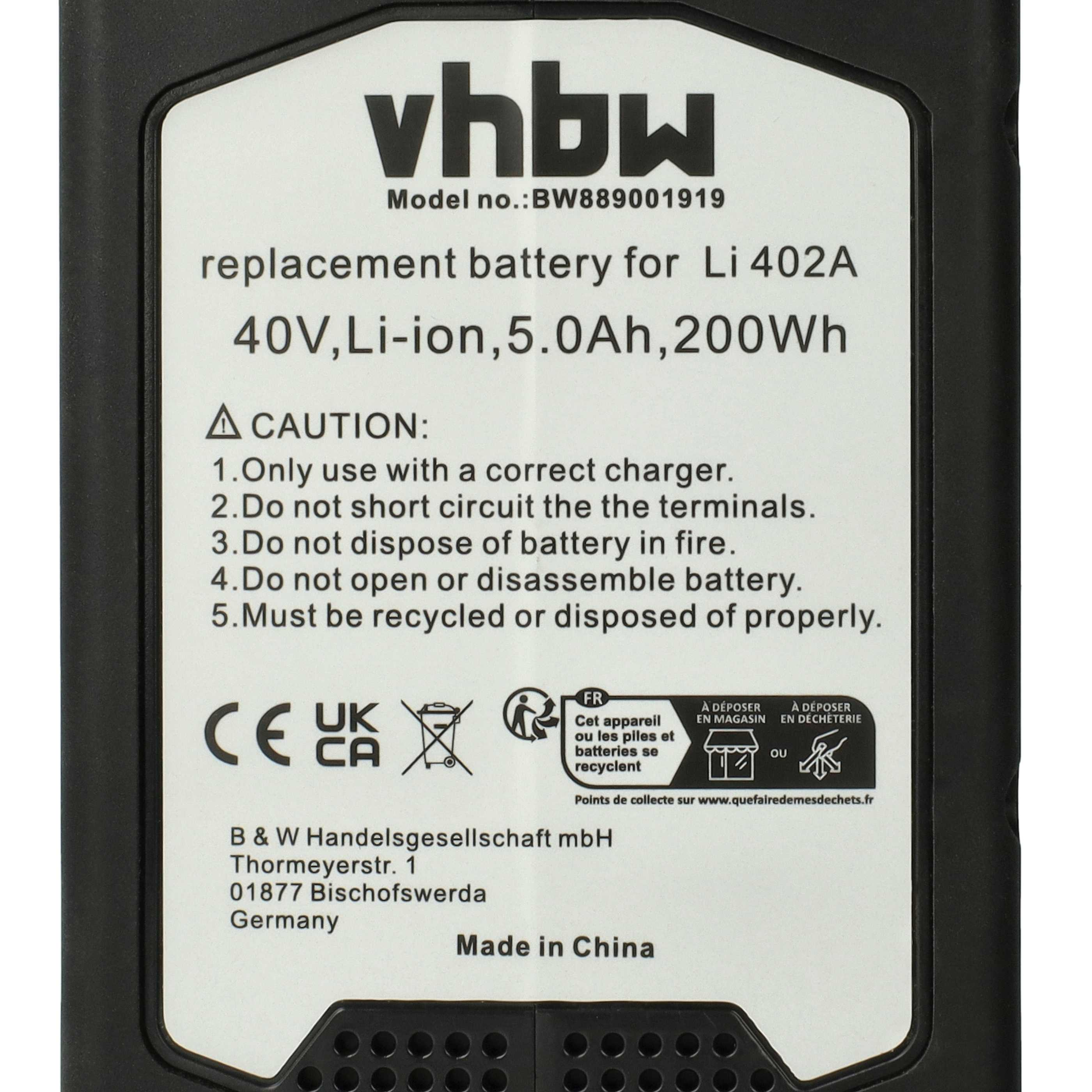 Ein Batterieetikett mit der Marke „vhbw“ und Warnhinweisen. Es gibt die Batteriespezifikationen und Vorsichtshinweise an.