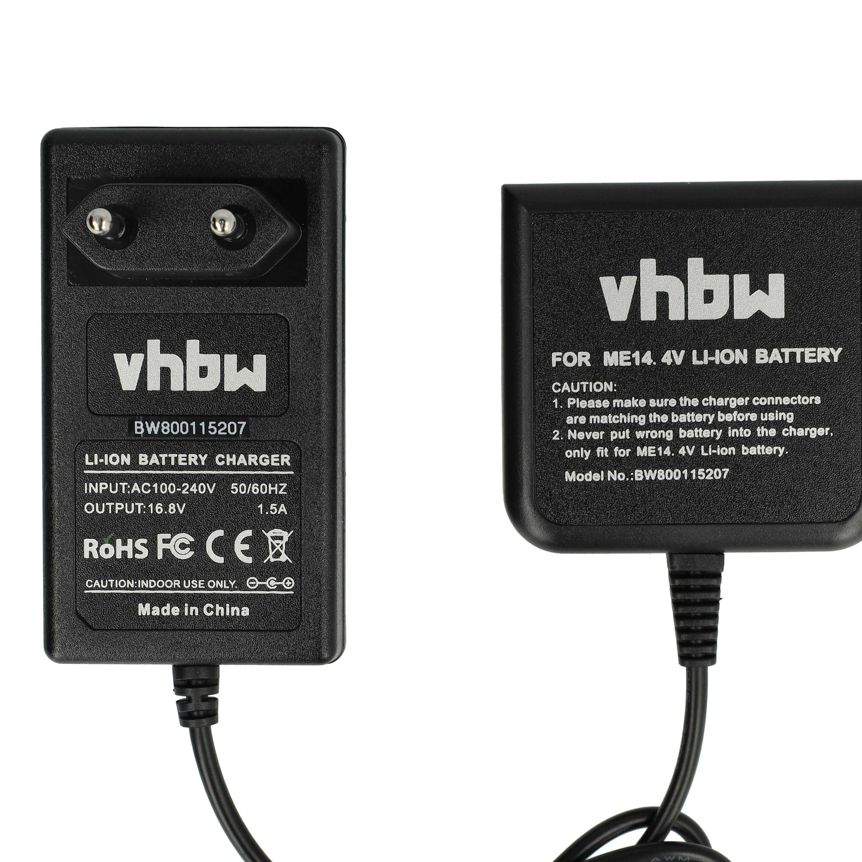 Zwei schwarze vhbw-Ladegeräte. Eines hat einen Stecker, das andere listet Modellinformationen. Beide haben Kabel.