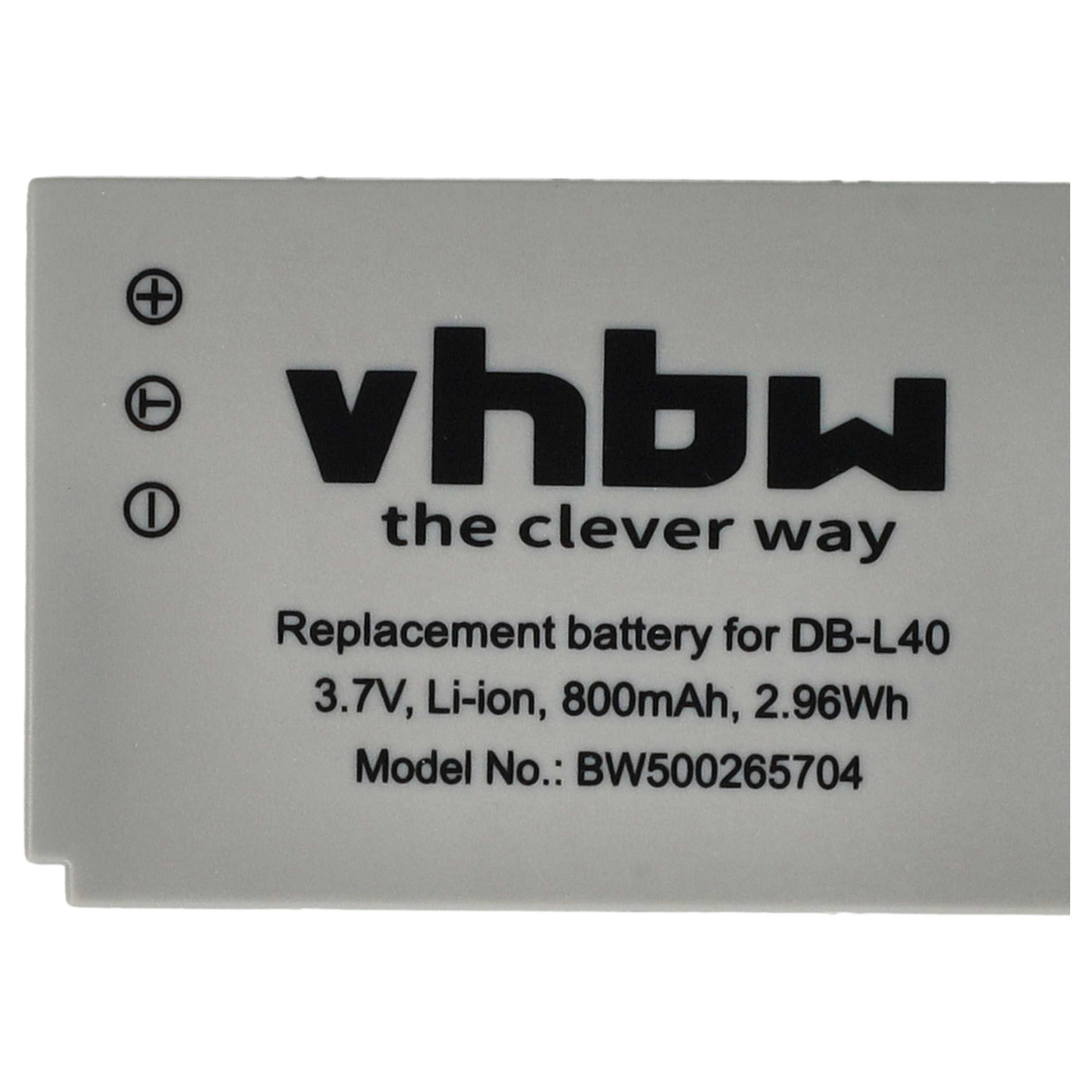 Eine graue Batterie mit schwarzem Text, darunter die Marke 'vhbw', technische Daten und Modellnummer BW500265704.