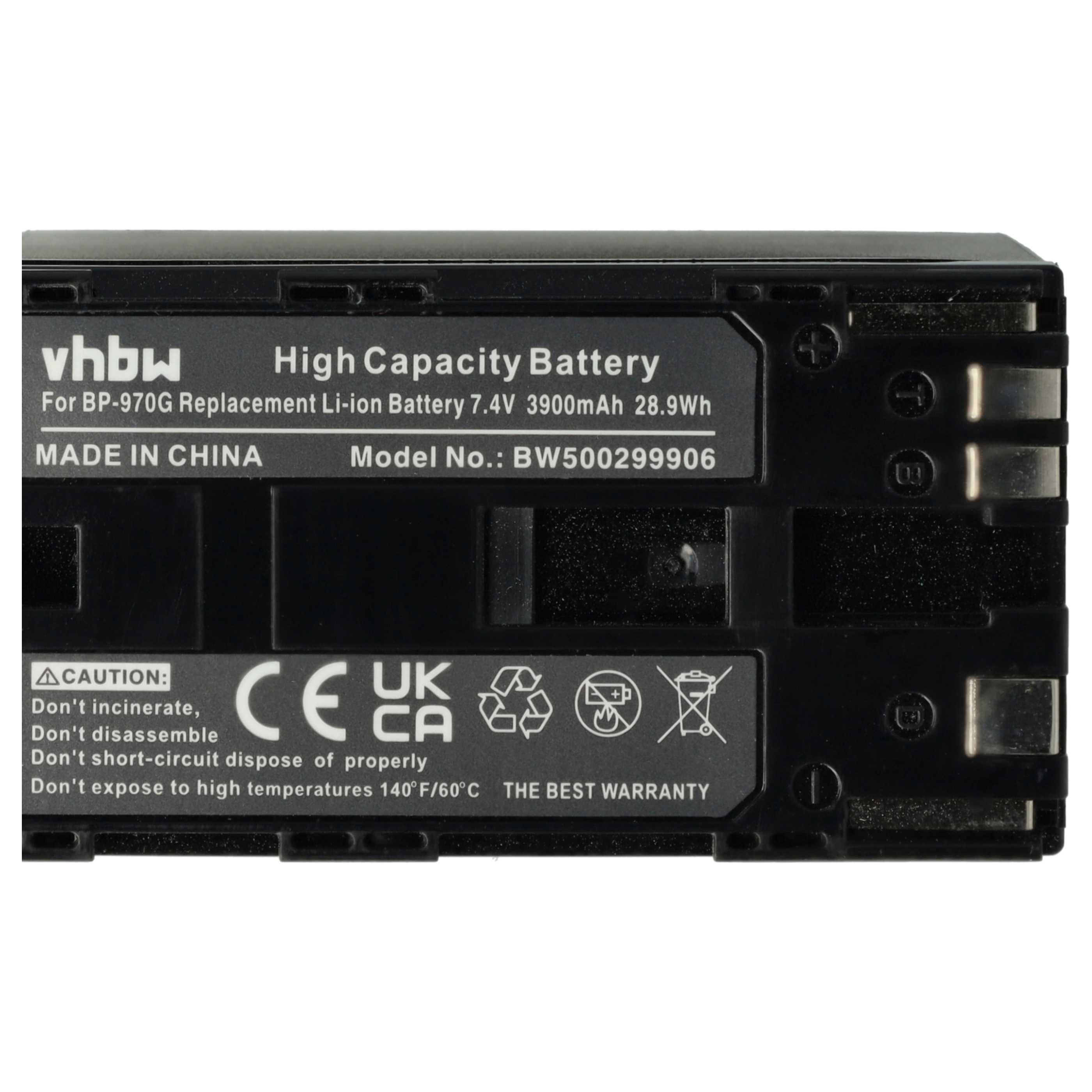 Ein schwarzer Akku mit weißem Text. Es steht 'High Capacity Battery' und Warnhinweise zur Entsorgung.
