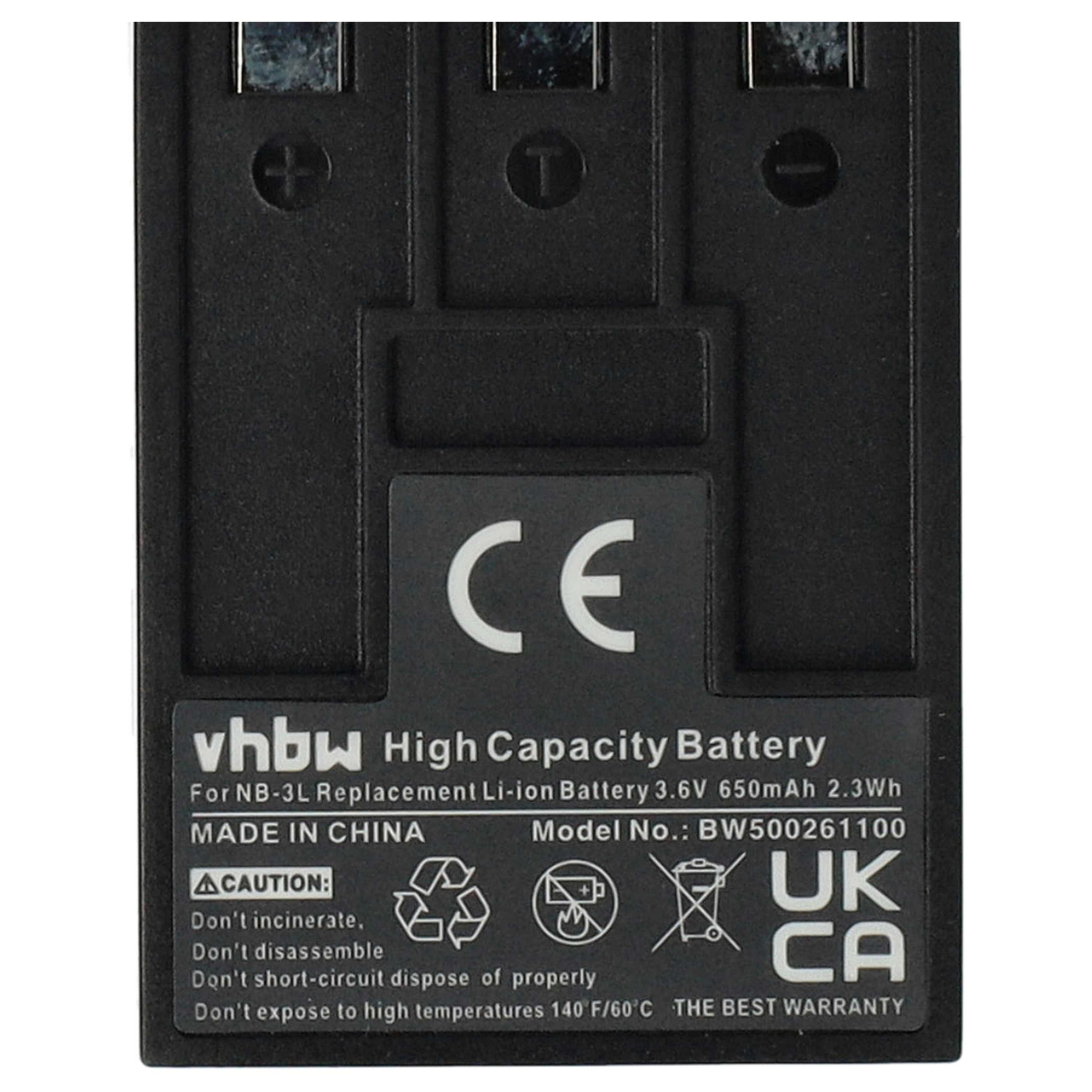 Schwarzes Batterieladegerät mit weißem Text. Zeigt CE-Zeichen, vhbw-Logo und Warnhinweise. Enthält UKCA-Zeichen.