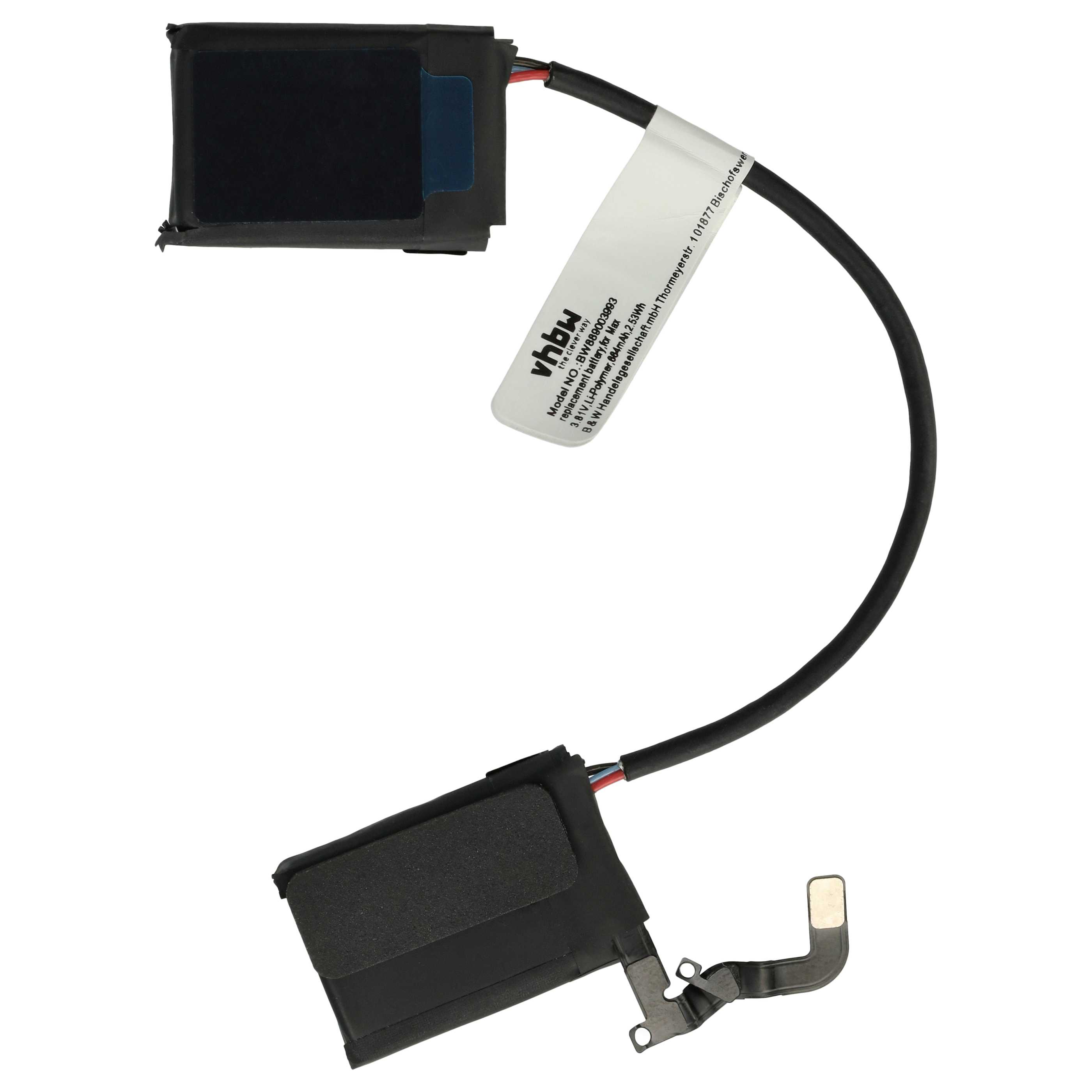 Das Bild zeigt eine elektronische Komponente mit schwarzen Gehäusen, die durch ein Kabel verbunden sind, mit einem weißen Etikett.