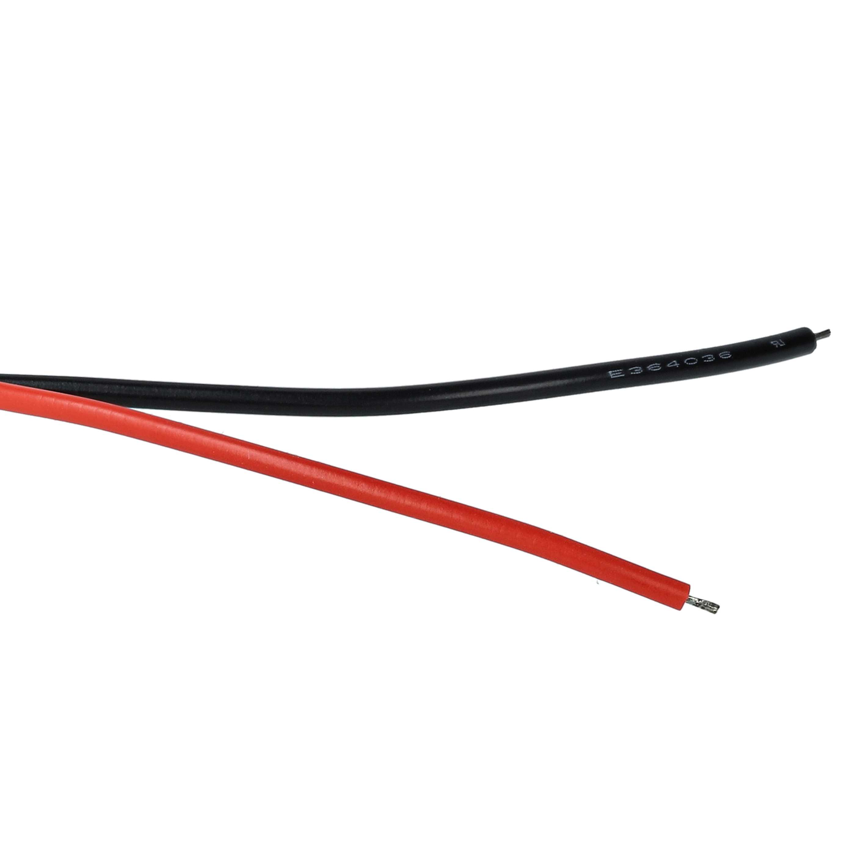 Zwei Elektrokabel, eines rot und eines schwarz, auf weißem Hintergrund. Das schwarze Kabel hat Markierungen.