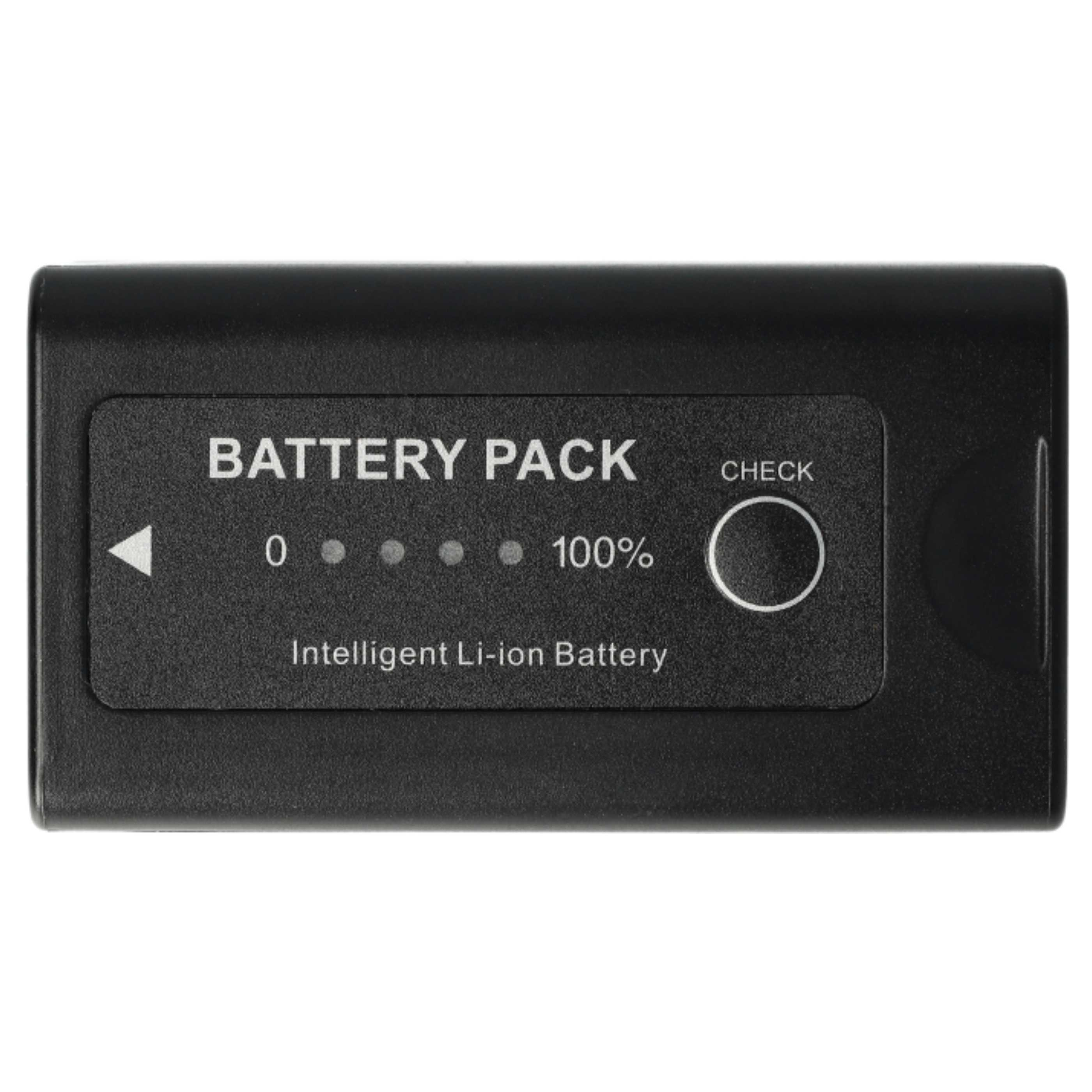 Schwarzer Akku mit der Aufschrift 'Battery Pack', einem Kontrollkreis und einer Akkuanzeige von 0 % bis 100 %.