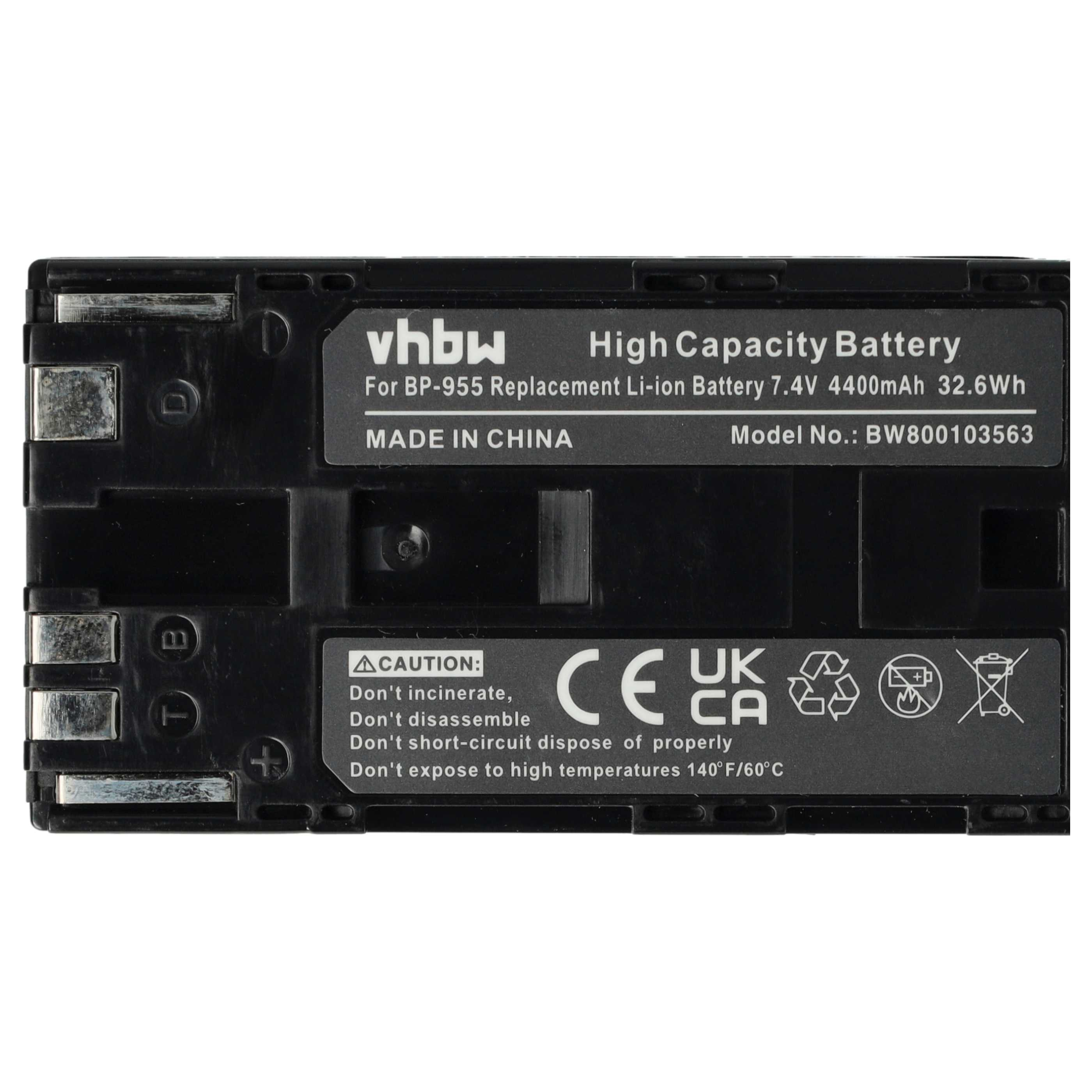 Schwarzer Akku mit weißem Text. Aufschrift High Capacity Battery und Warnhinweise. Modellnummer: BW800103563.
