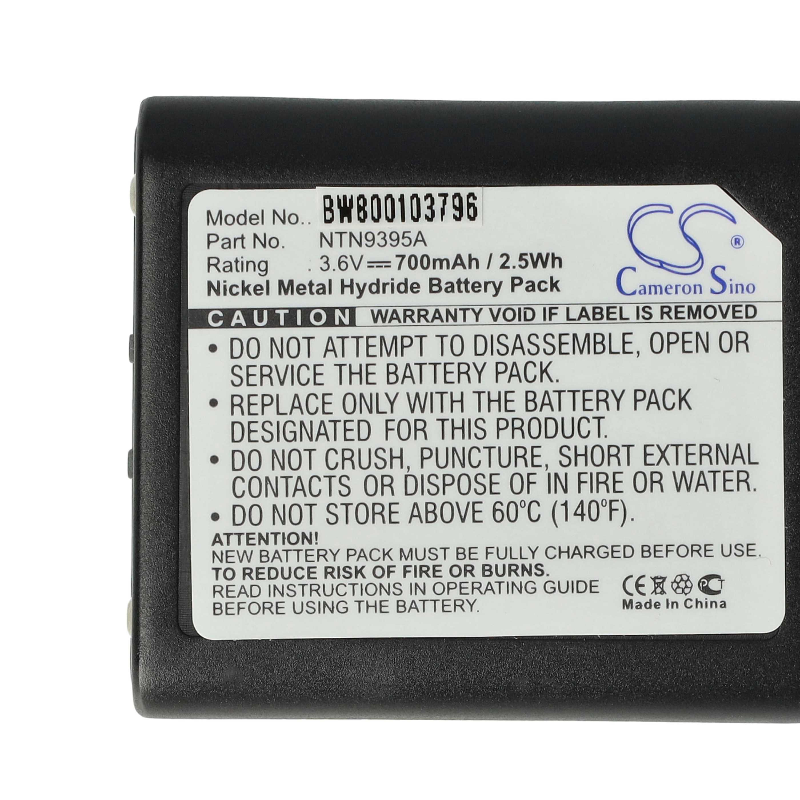Ein schwarzes Batterielabel mit Text, Modellnummer und Warnhinweisen. Die Marke ist Cameron Sino.