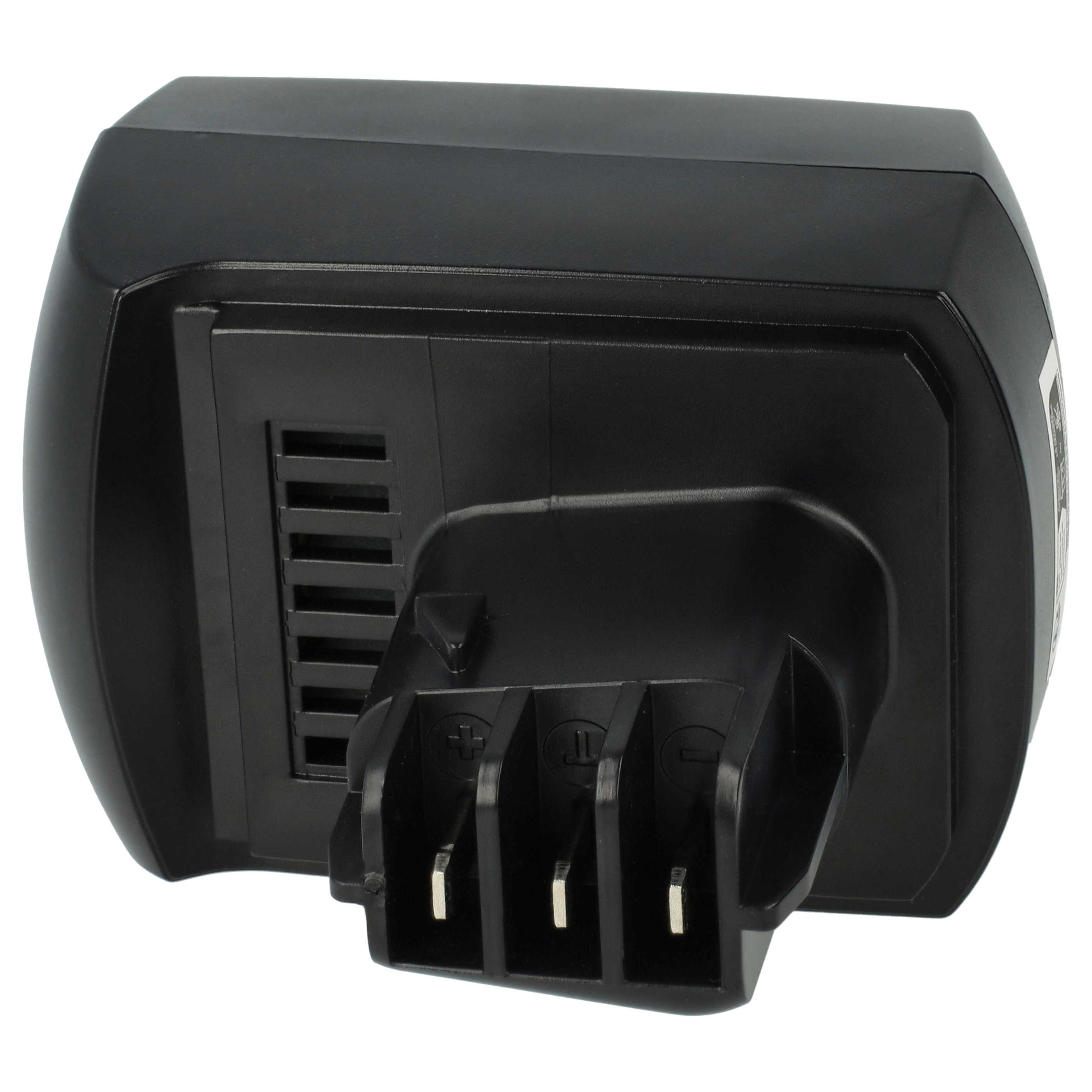 Ein schwarzes elektrisches Gerät. Es hat drei Stifte unten und eine rechteckige Form mit einer Entlüftung.