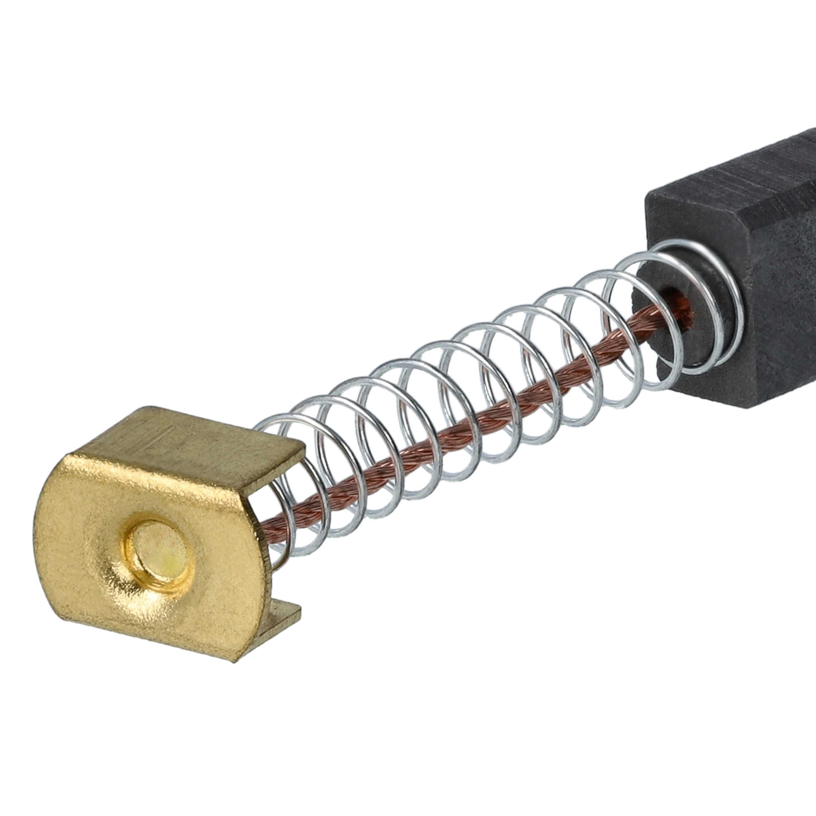 Eine Metallkomponente mit Feder, Messingbeschlag und dunklem rechteckigem Block, isoliert auf weißem Hintergrund.