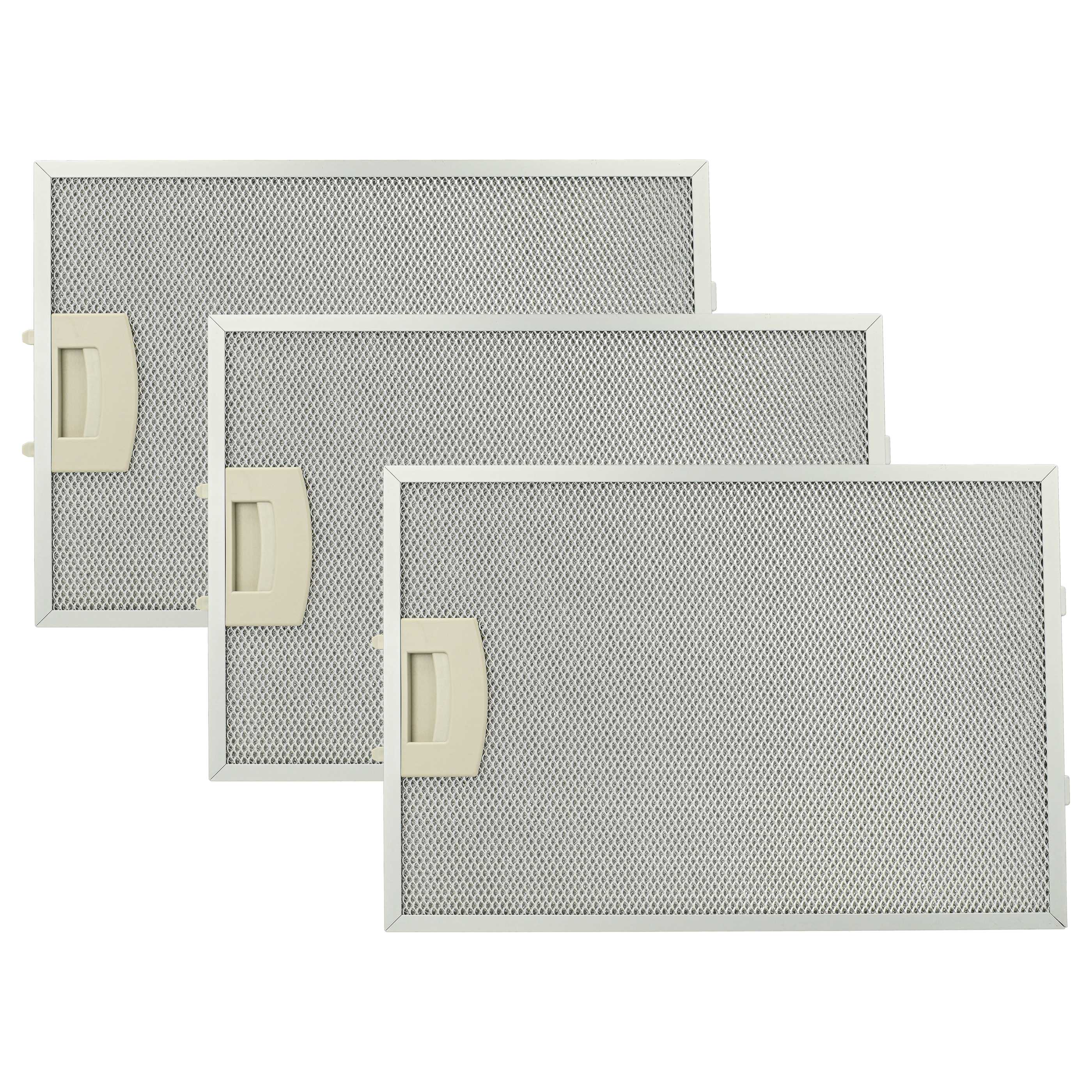 Drei rechteckige Metallgitterfilter mit beigefarbenen Griffen. Die Filter haben ein Rautenmuster. Der Hintergrund ist weiß.