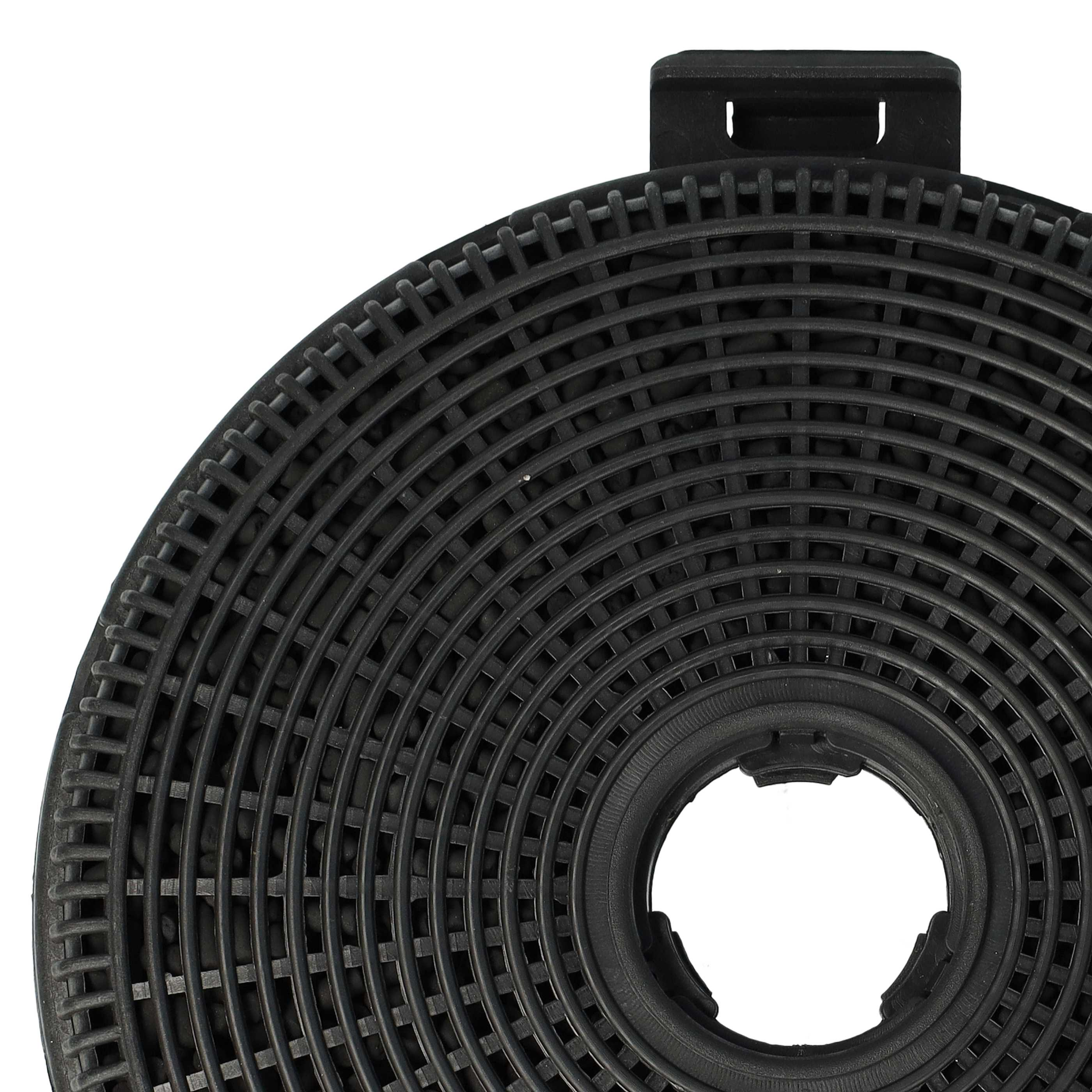 Nahaufnahme eines schwarzen Luftfilters. Es hat ein kreisförmiges Design mit einem zentralen Loch und einem Rastermuster.