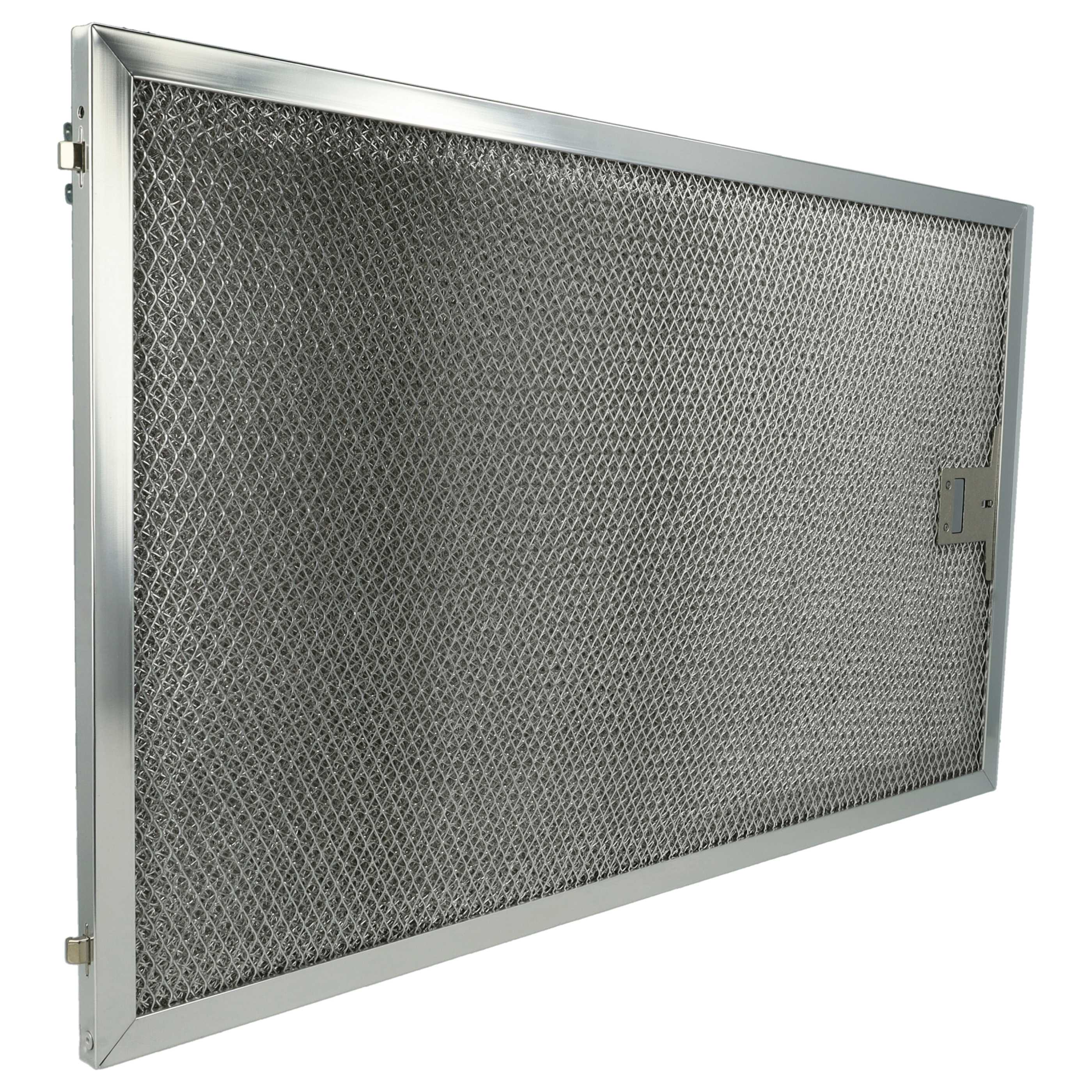 Ein rechteckiger Metallgitterfilter mit silbernem Rahmen. Das Gitter hat ein Rautenmuster, der Hintergrund ist weiß.
