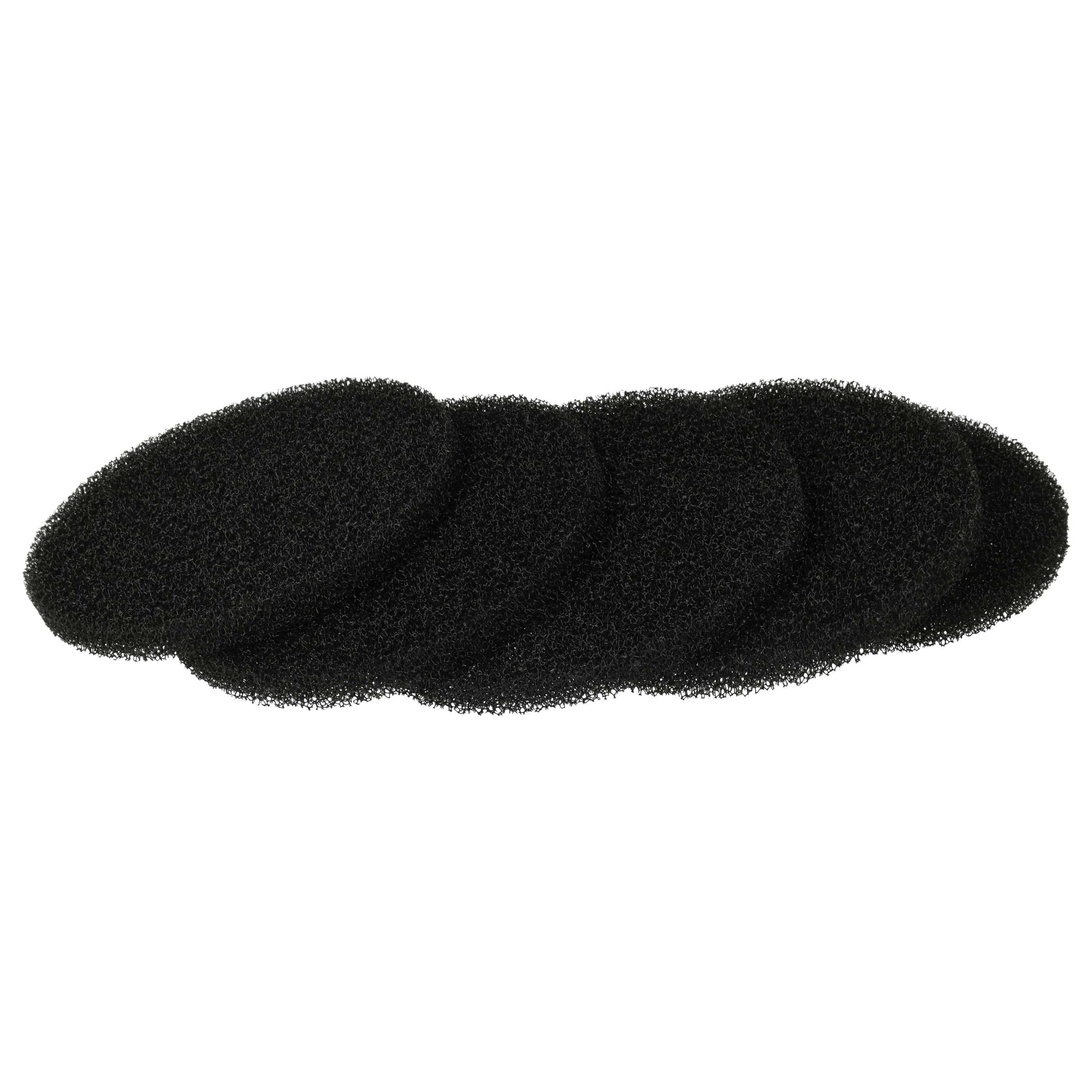 Ein schwarzes Haarschmuck aus Schaumstoff vor weißem Hintergrund. Es ist oval und wellenförmig.