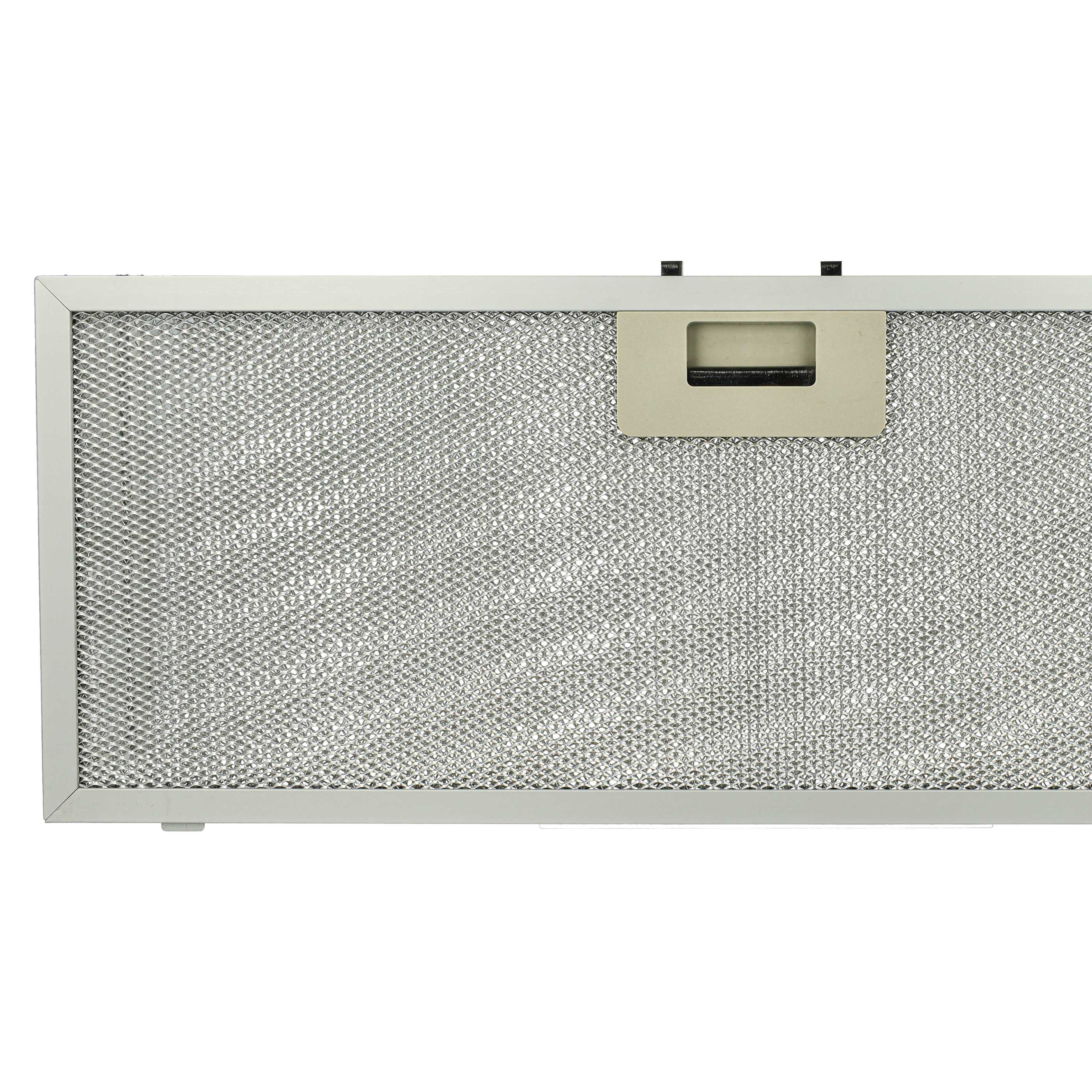 Ein rechteckiger Metall-Ventilfilter mit Drahtgeflecht. Ein beiges rechteckiges Teil befindet sich oben rechts.