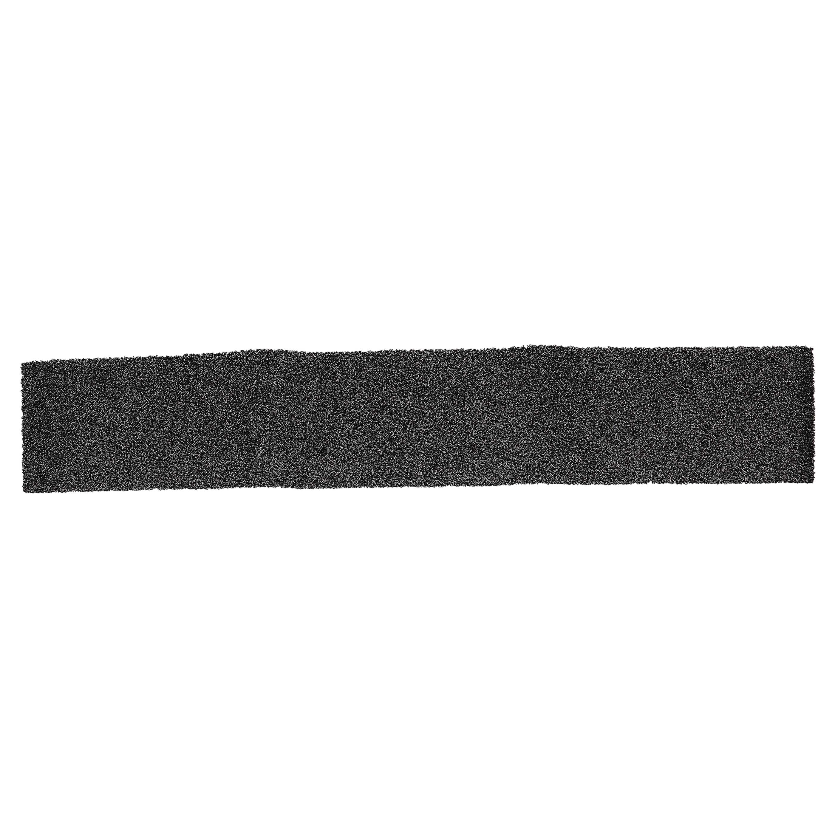 Ein rechteckiges, dunkelgraues, strukturiertes Objekt, wie ein Teppich oder eine Matte, vor weißem Hintergrund. Die Textur wirkt rau.