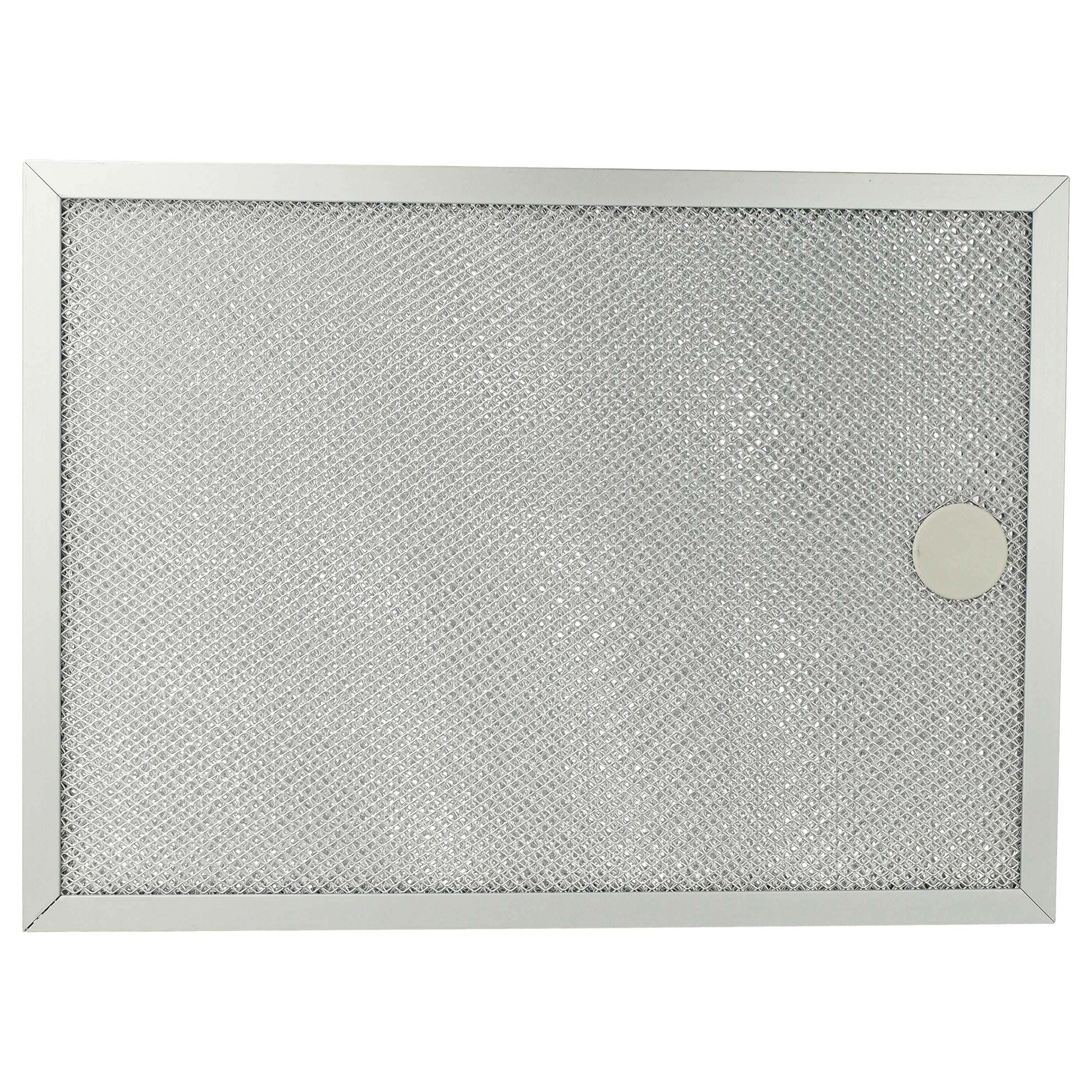 Ein rechteckiger Metallgitterfilter mit silbernem Rahmen und rundem Griff auf der rechten Seite.