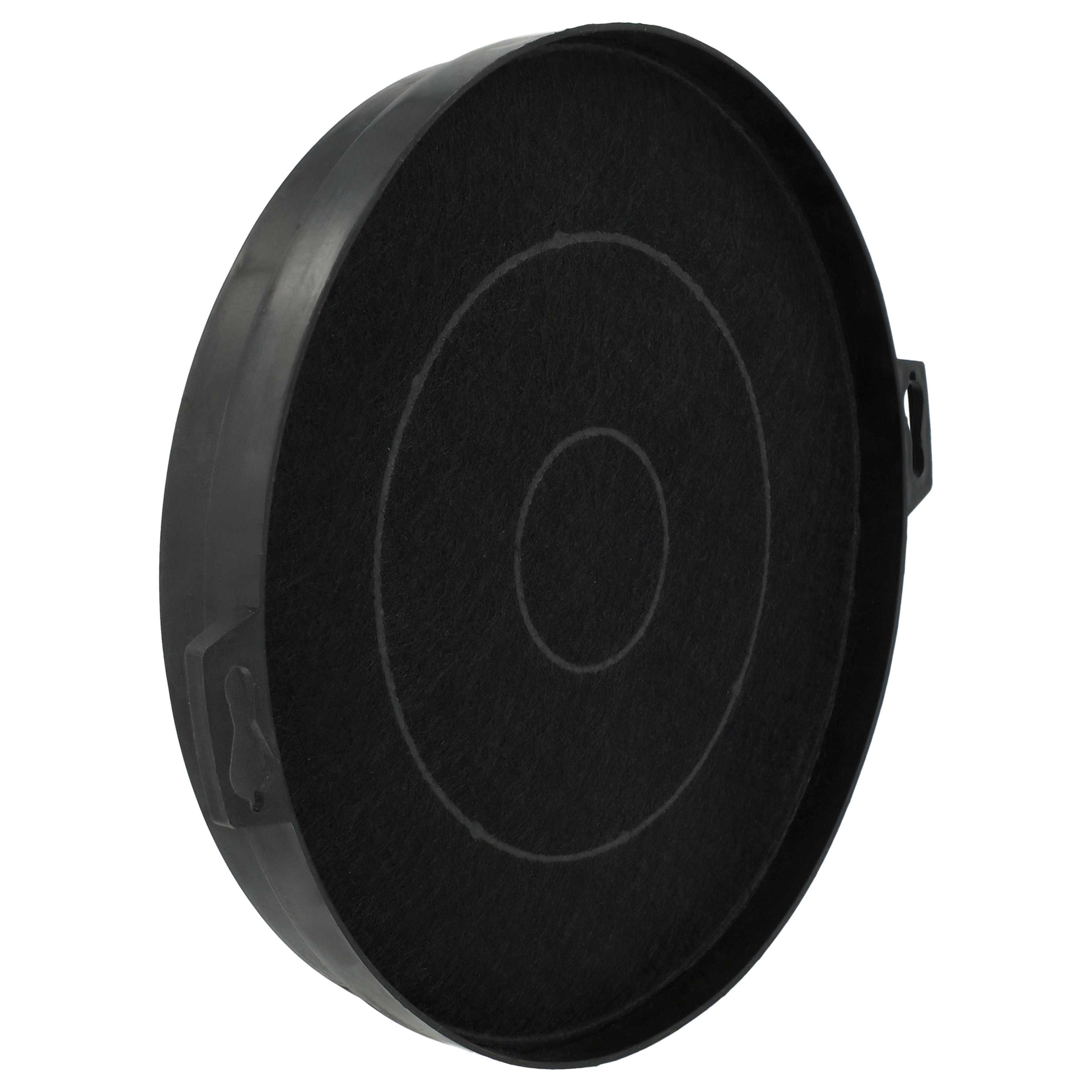Ein schwarzer, kreisförmiger Luftfilter mit konzentrischen Kreisen ist zu sehen. Der Filter hat einen schwarzen Rahmen.