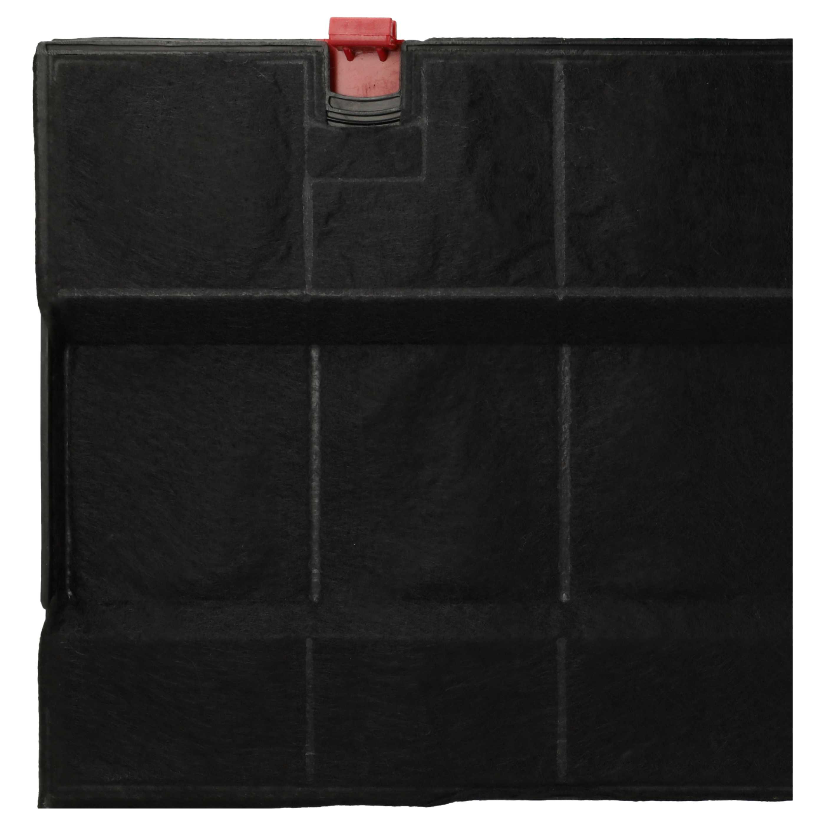 Ein schwarzer rechteckiger Filter mit rotem Griff oben. Der Filter hat mehrere vertikale und horizontale Linien auf der Oberfläche.