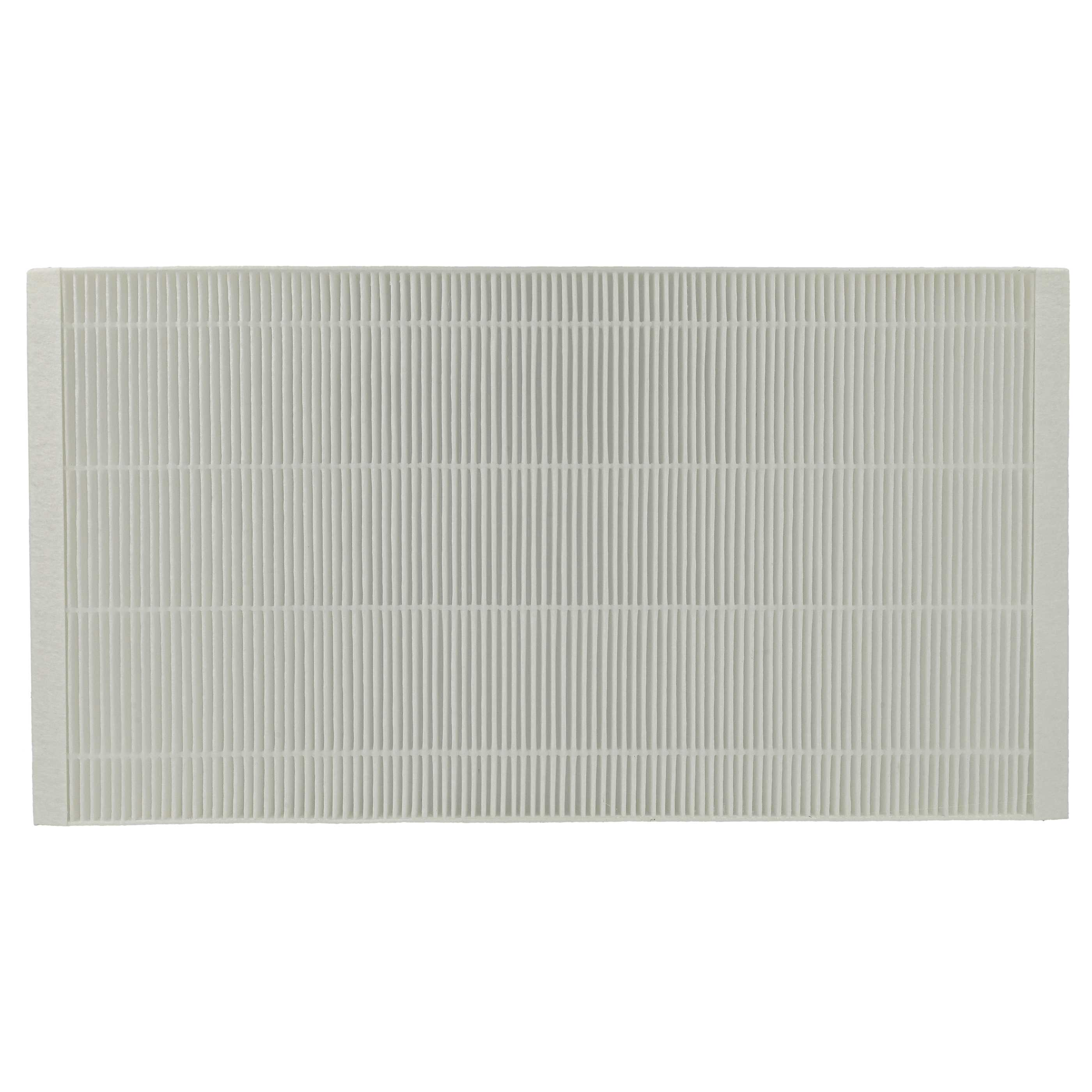 Ein rechteckiger, weißer Luftfilter mit zahlreichen vertikalen, parallelen Rippen. Der Filter ist sauber.