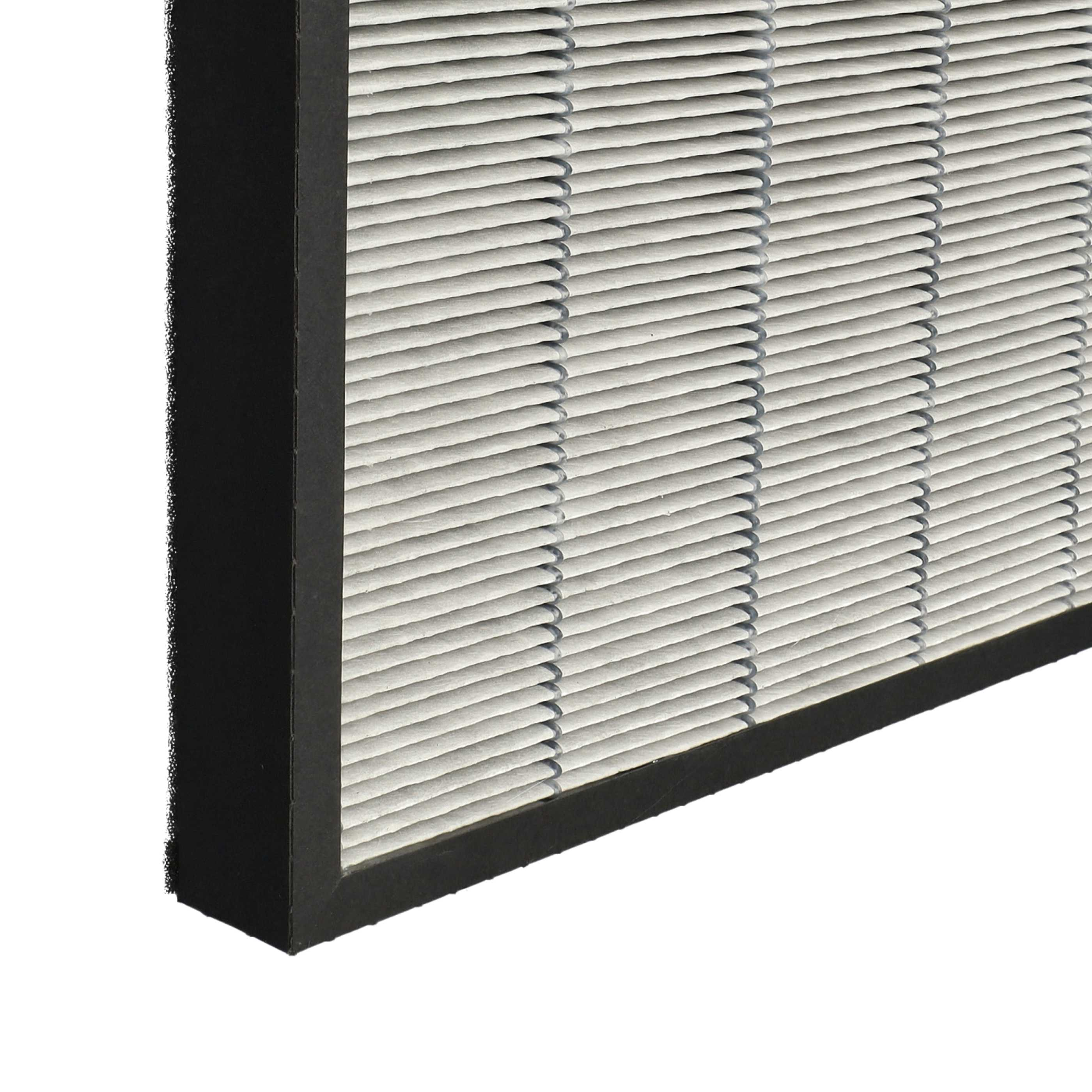 Luftfilter mit schwarzem Rahmen und weißem, gefaltetem Filtermedium, teilweise sichtbar, vor weißem Hintergrund.