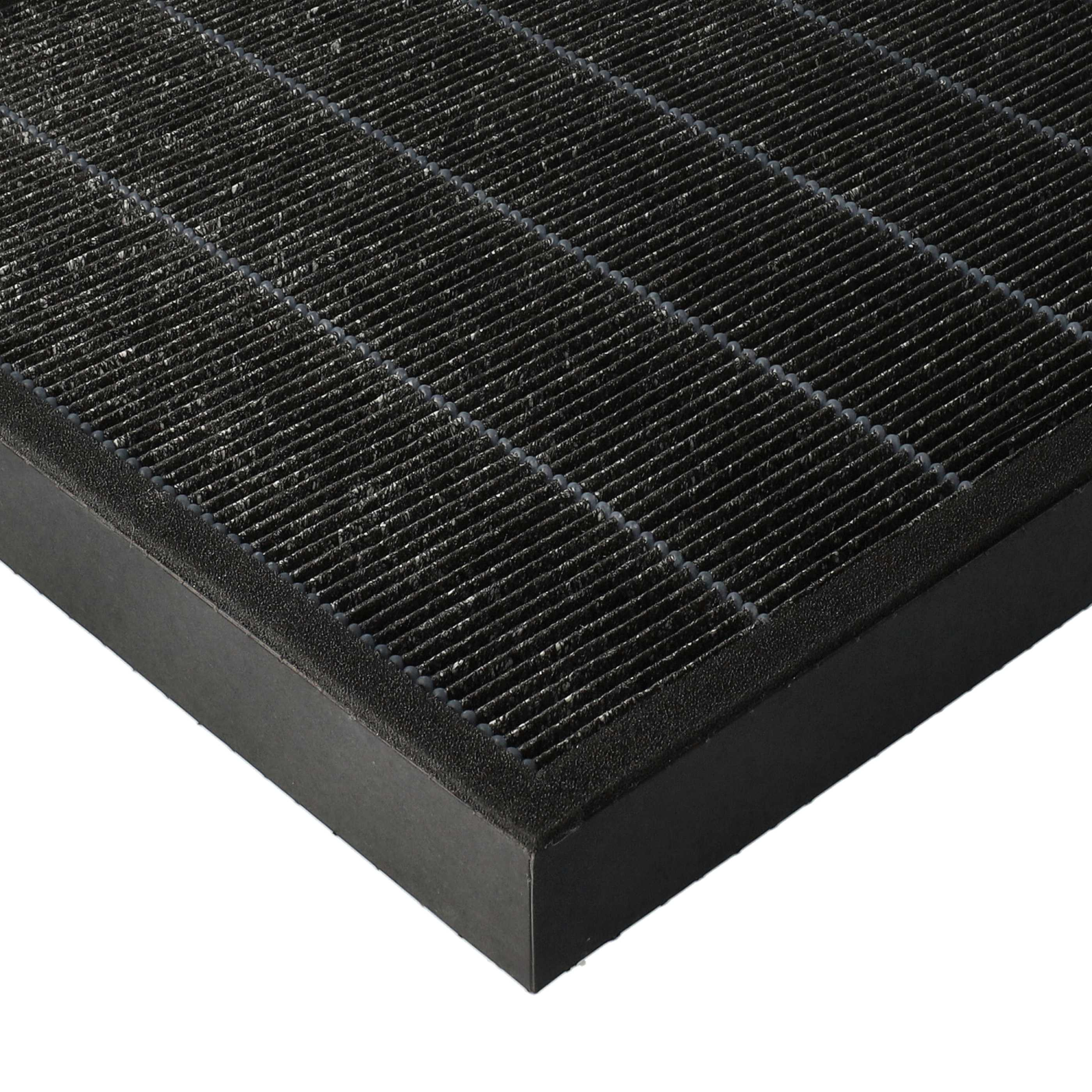 Nahaufnahme eines Luftfilters. Schwarzes Filtermaterial mit Rastermuster, in einem schwarzen Rahmen.