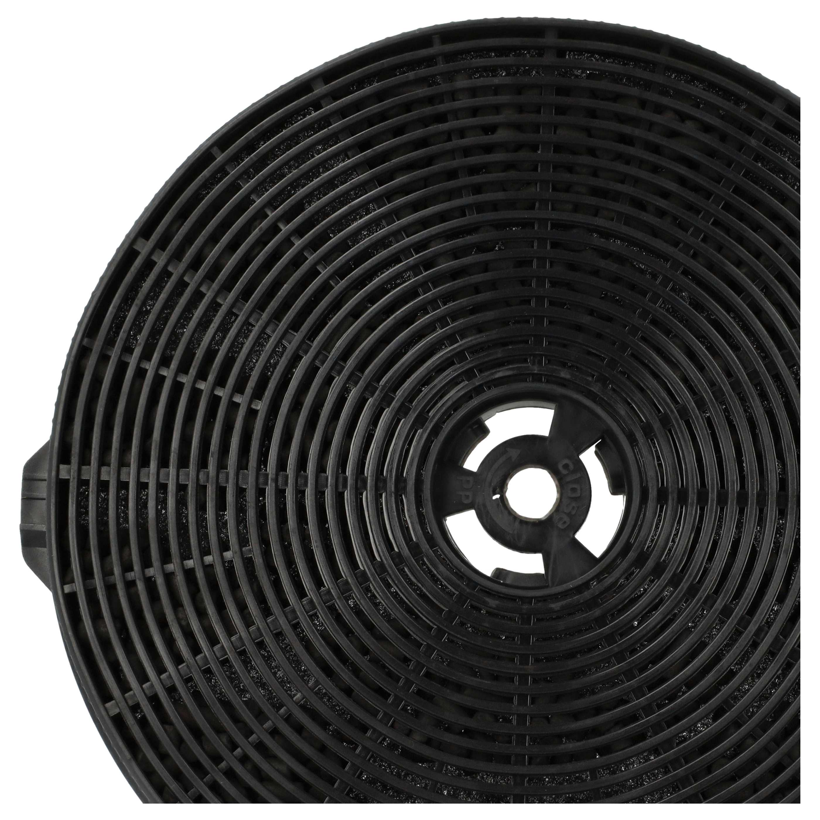Nahaufnahme eines schwarzen kreisförmigen Filters mit einer zentralen Öffnung. Es hat eine gitterartige Struktur mit sichtbaren Holzkohlegranulaten.