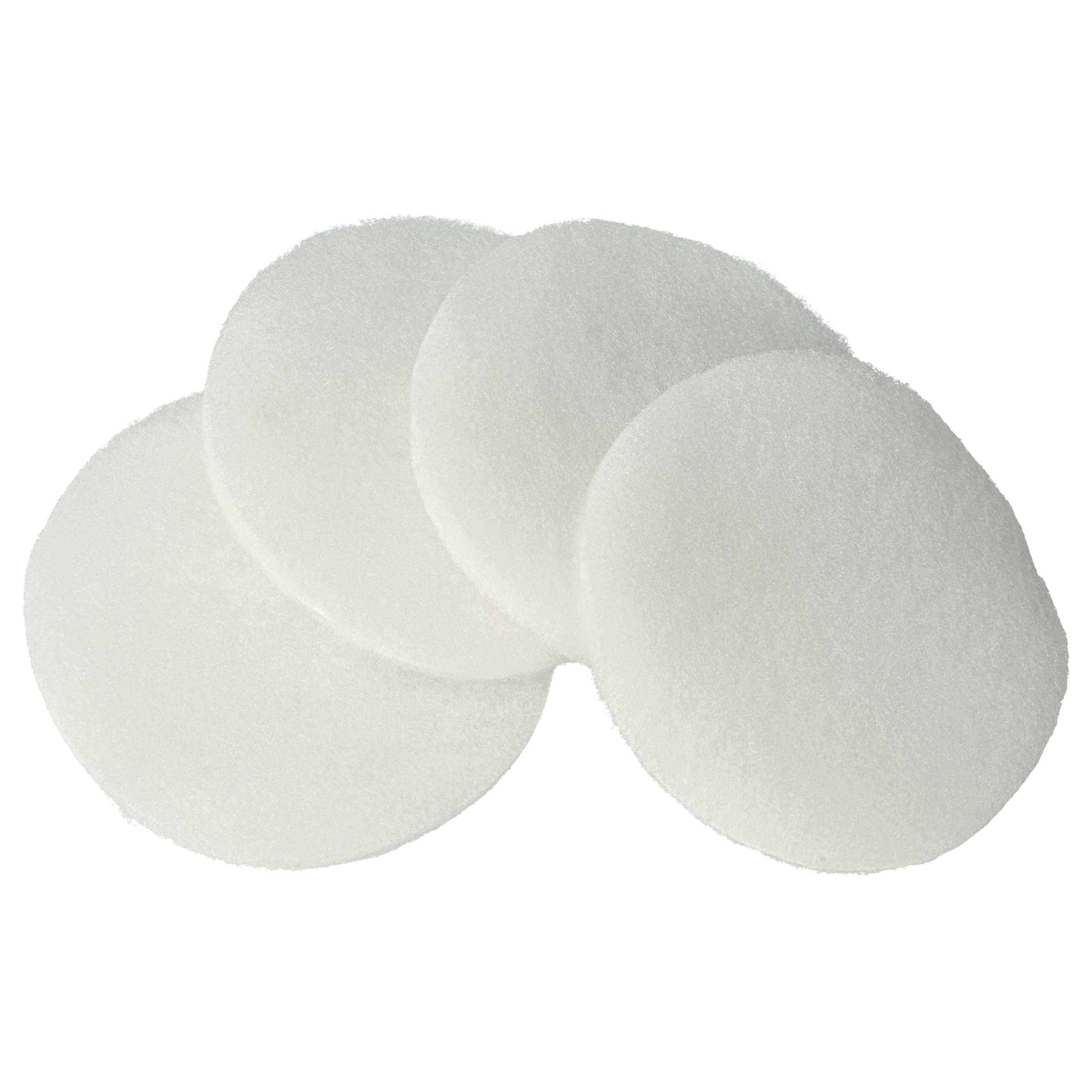 Vier weiße, runde, strukturierte Pads überlappen sich leicht vor weißem Hintergrund. Die Pads haben ein faseriges Aussehen.