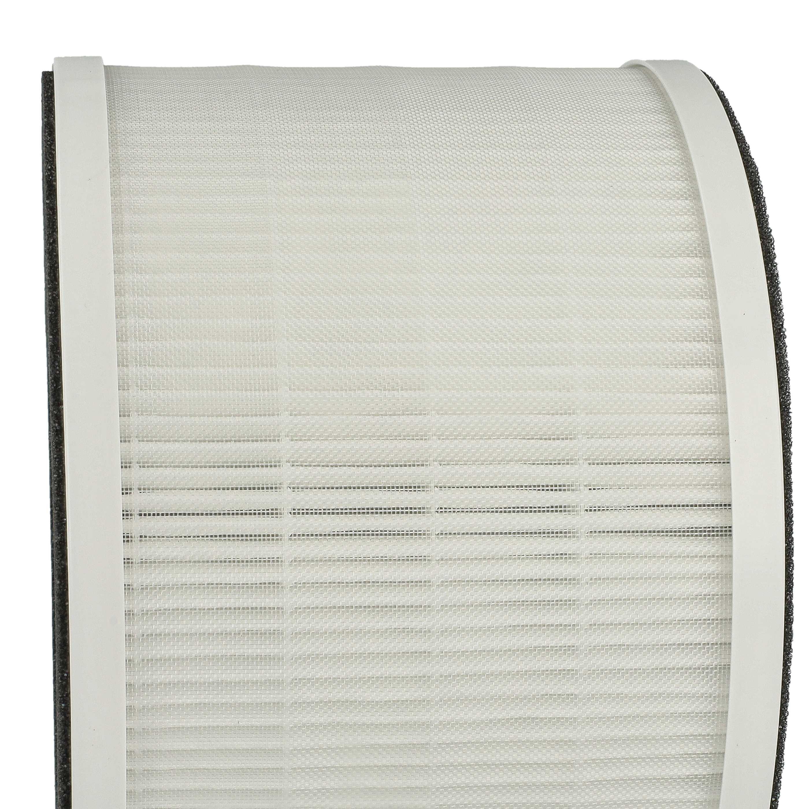 Ein Luftfilter mit weißem Netz, schwarzen Kanten und einem weißen Rahmen. Der Filter ist sauber und neu.