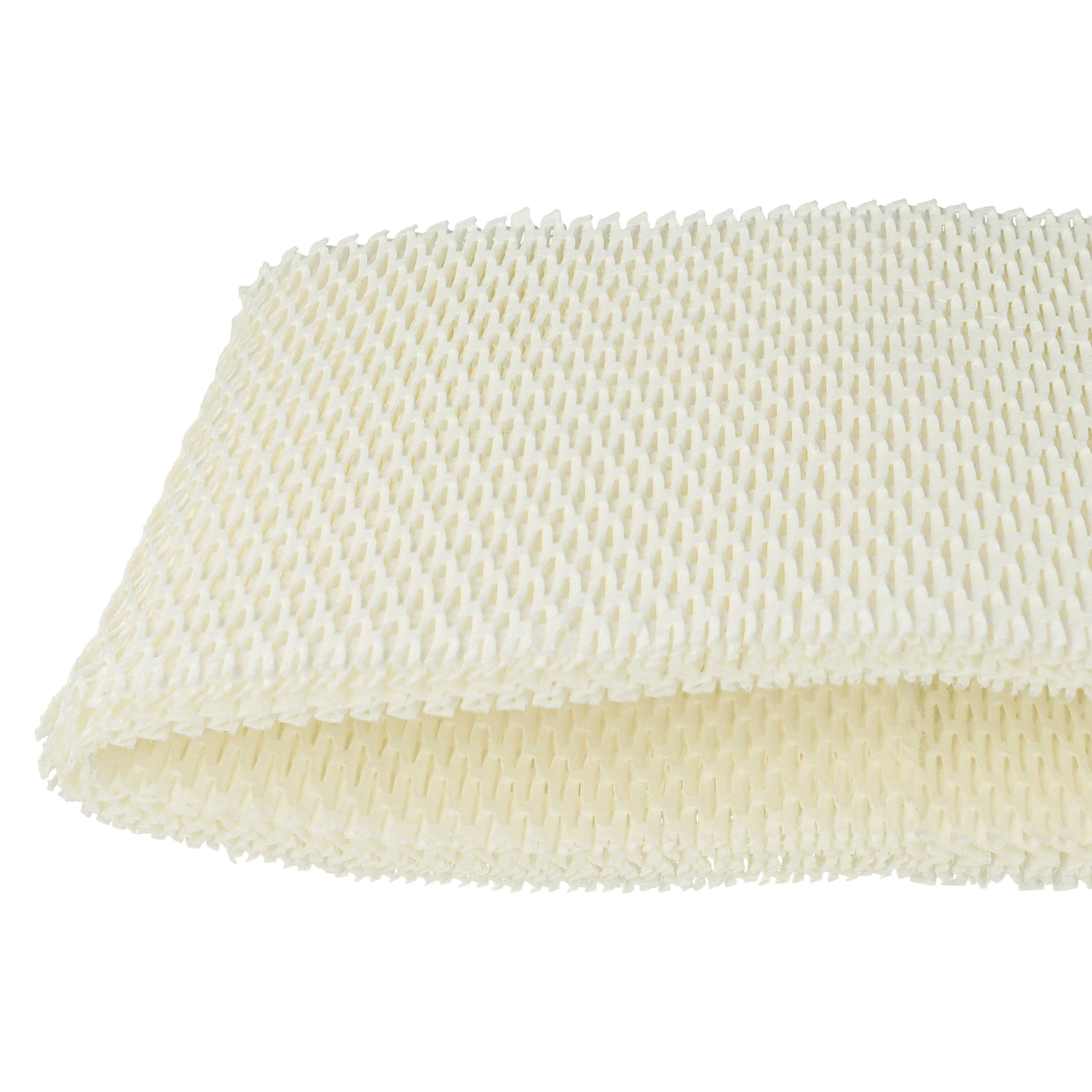 Nahaufnahme eines weißen Luftbefeuchterfilters. Der Filter besteht aus einem porösen Material mit Wabenstruktur.