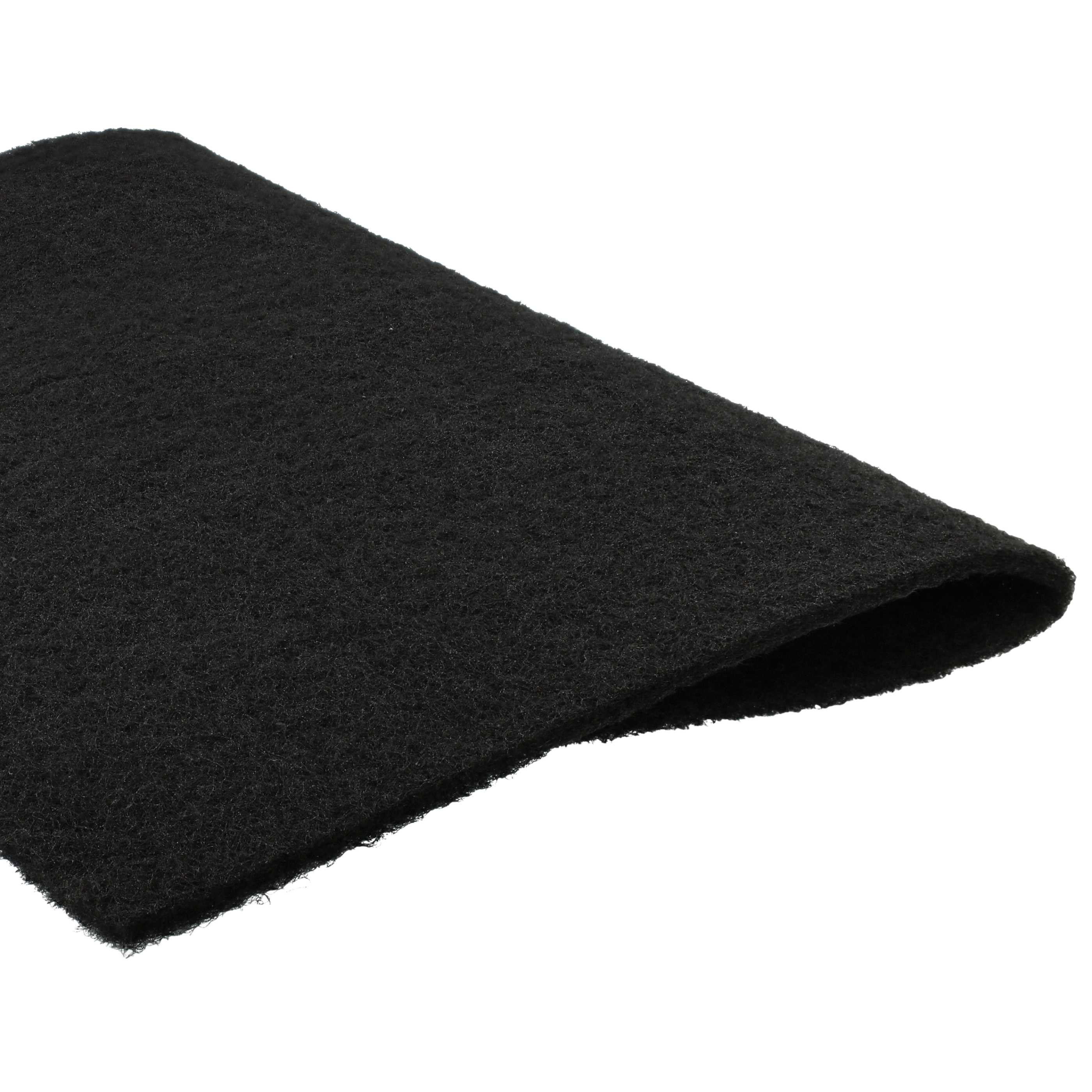 Ein gefaltetes, schwarzes, strukturiertes Material, möglicherweise Filz oder Stoff, vor weißem Hintergrund. Das Material hat eine raue Oberfläche.
