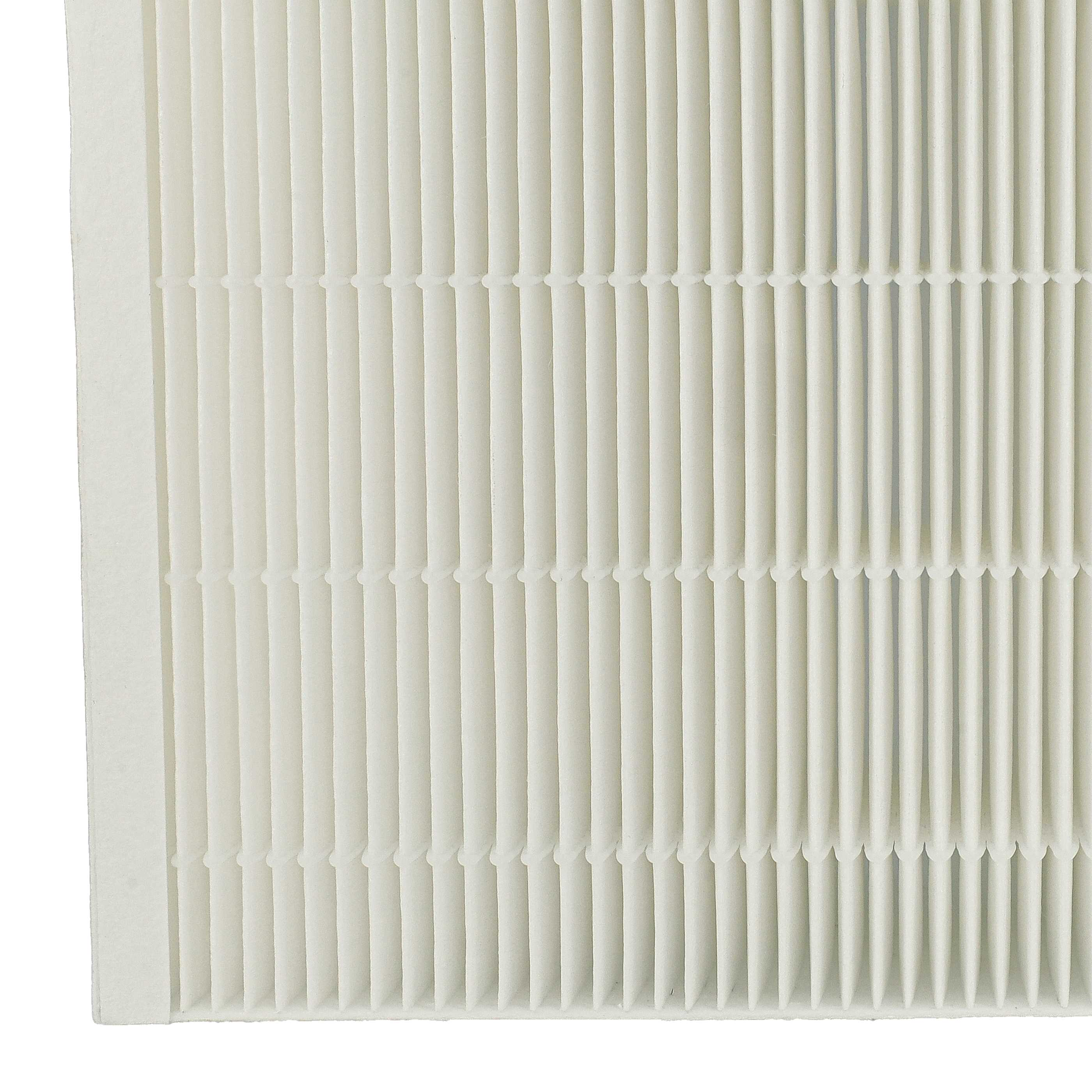 Ein weißer Luftfilter mit vertikalen Rippen. Der Filter hat eine hellbeige Farbe.