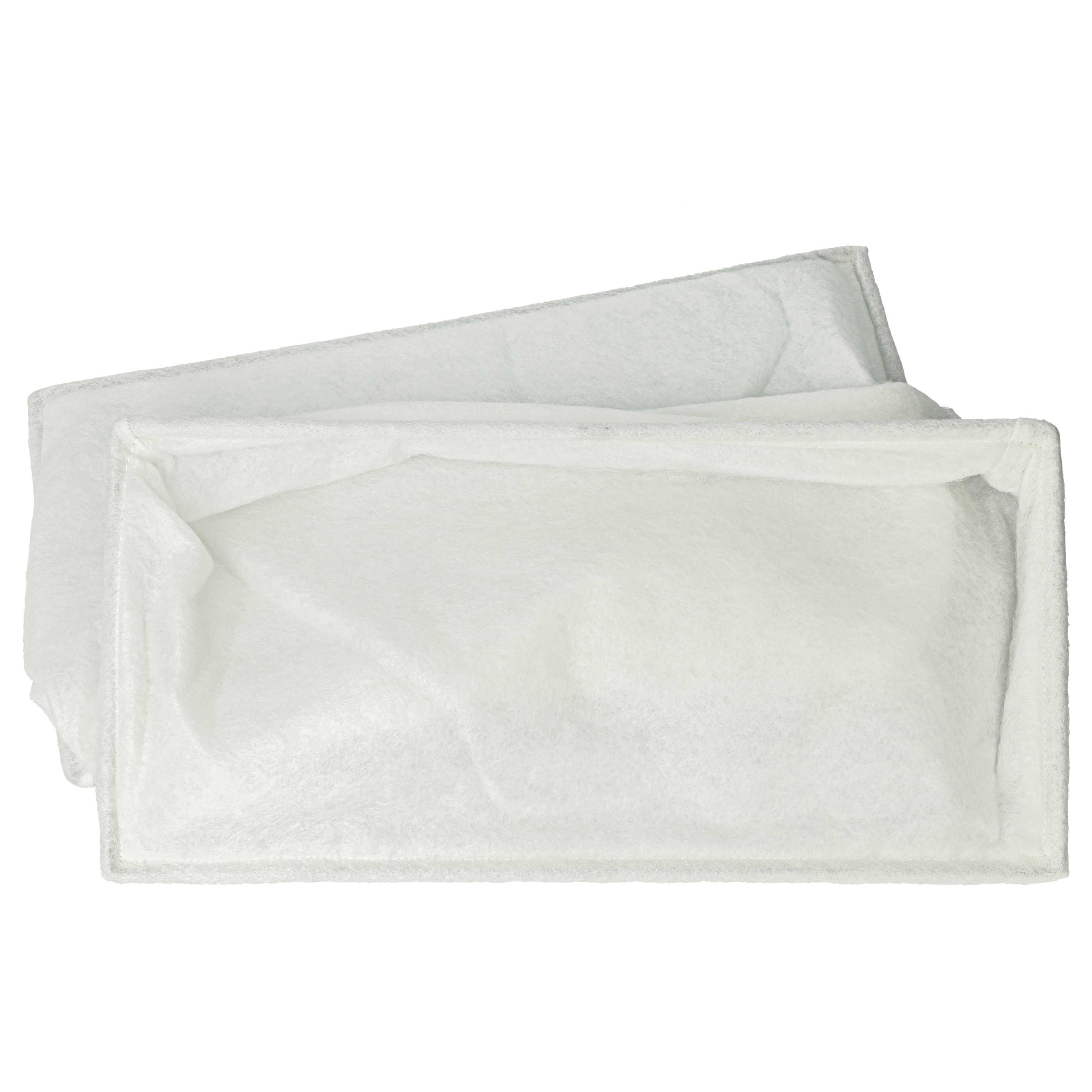 Zwei weiße, rechteckige Filterpads, eines über dem anderen, vor weißem Hintergrund. Die Pads haben eine weiche Textur.