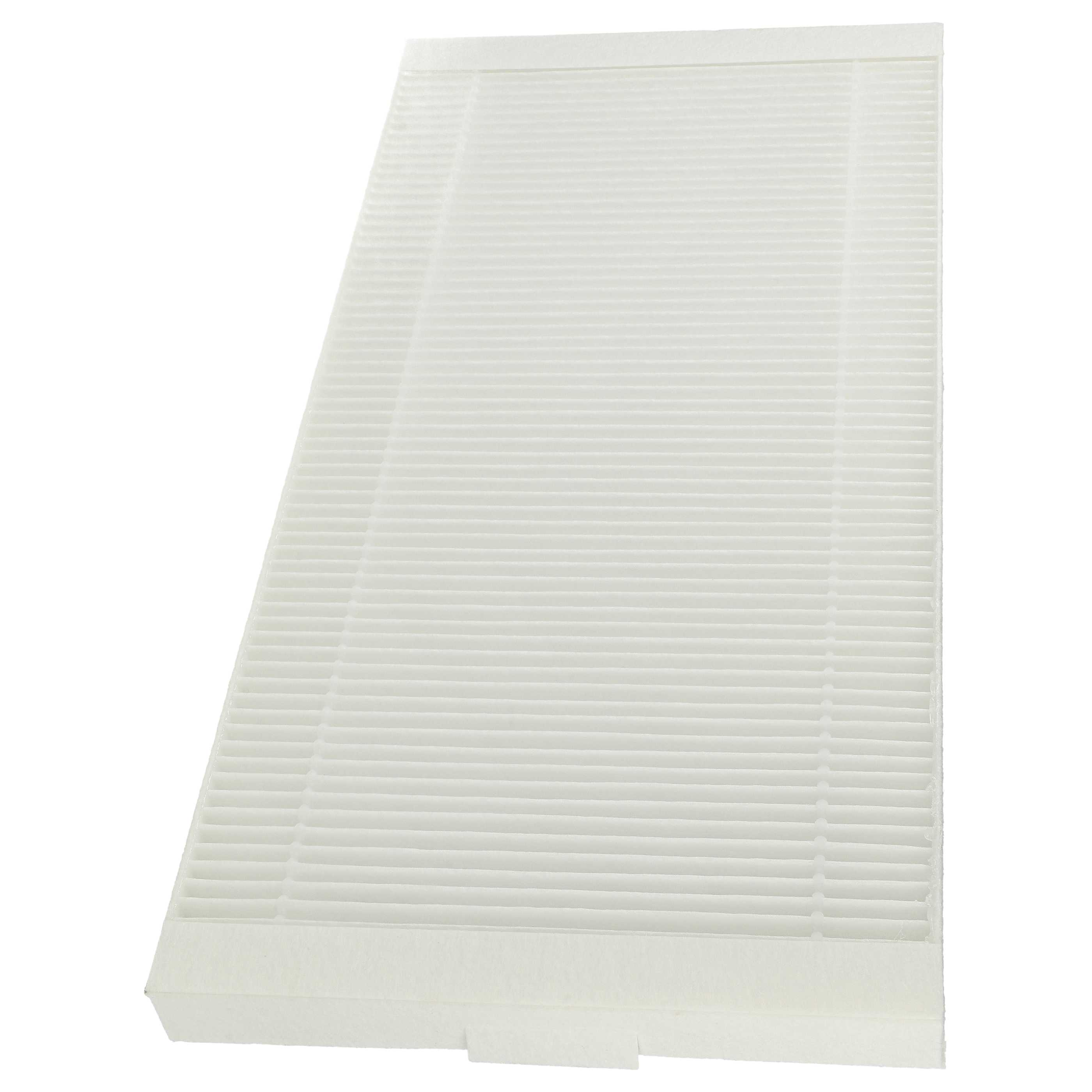 Ein weißer rechteckiger Luftfilter mit mehreren horizontalen, parallelen Rippen auf weißem Grund.