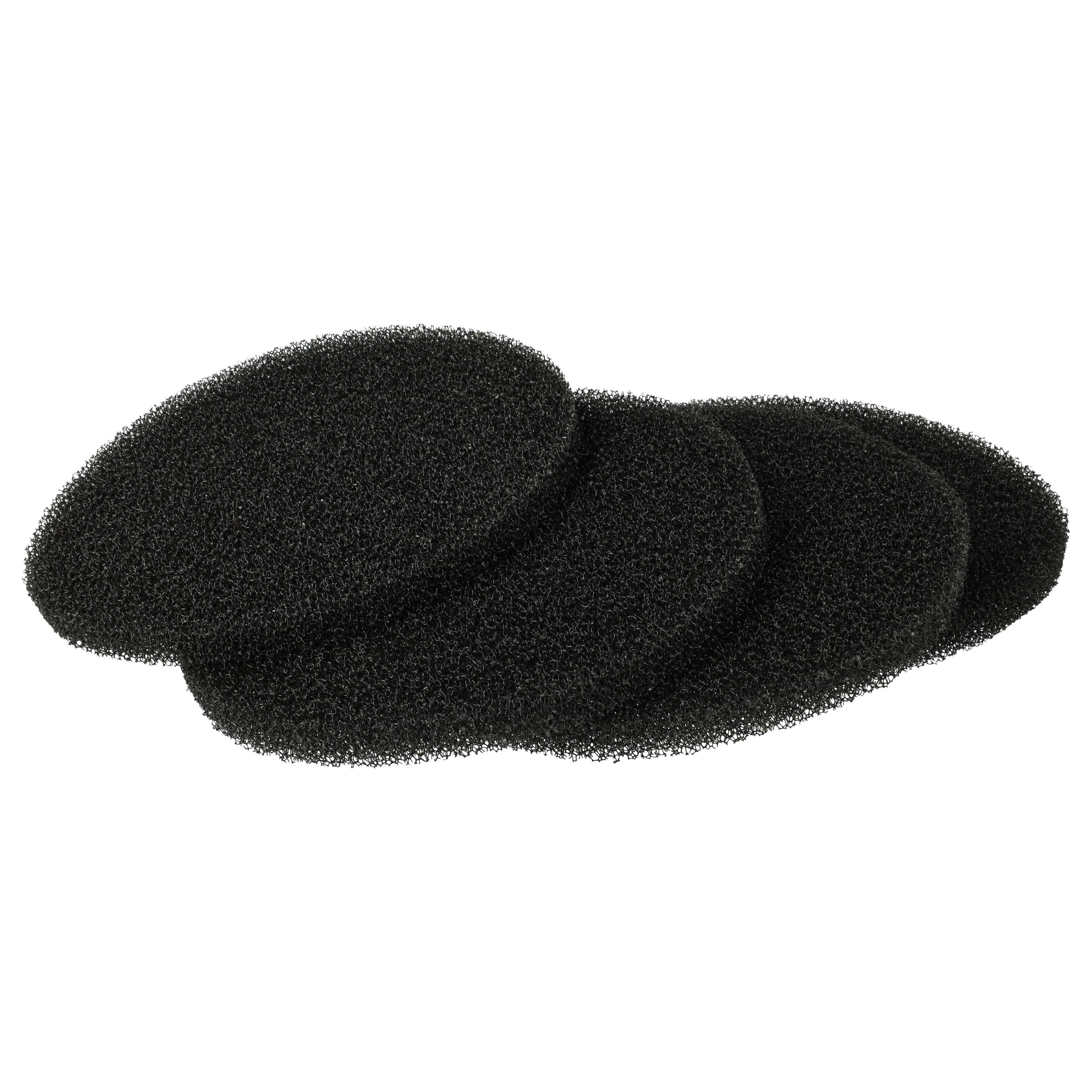 Mehrere schwarze, oval geformte Schaumstoffpads sind auf weißem Hintergrund angeordnet. Die Pads haben eine poröse Textur.
