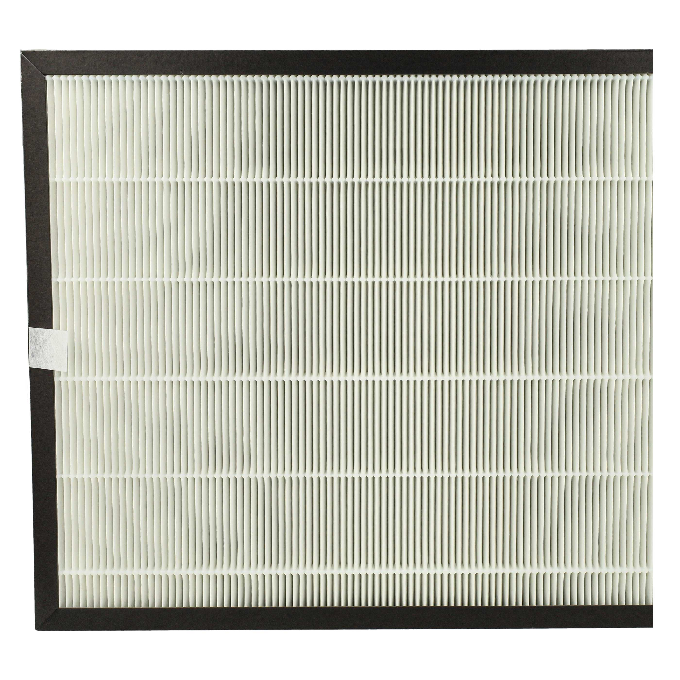 Luftfilter mit rechteckigem schwarzem Rahmen und weißem, plissiertem Filtermaterial.