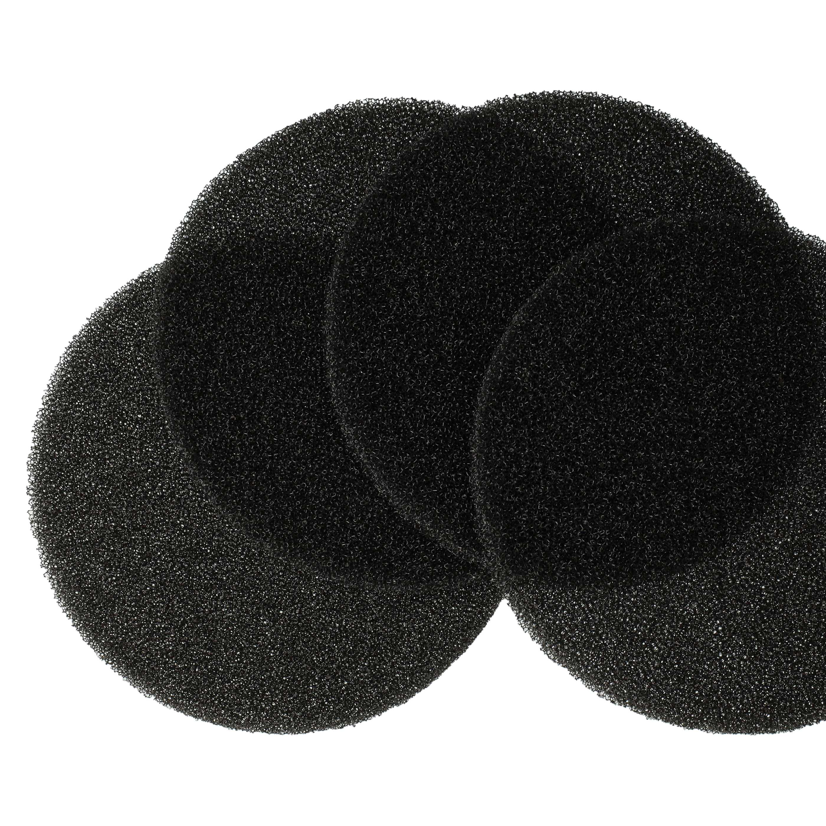 Mehrere schwarze, kreisförmige Schaumstofffilter vor weißem Hintergrund. Die Filter haben eine poröse Textur.