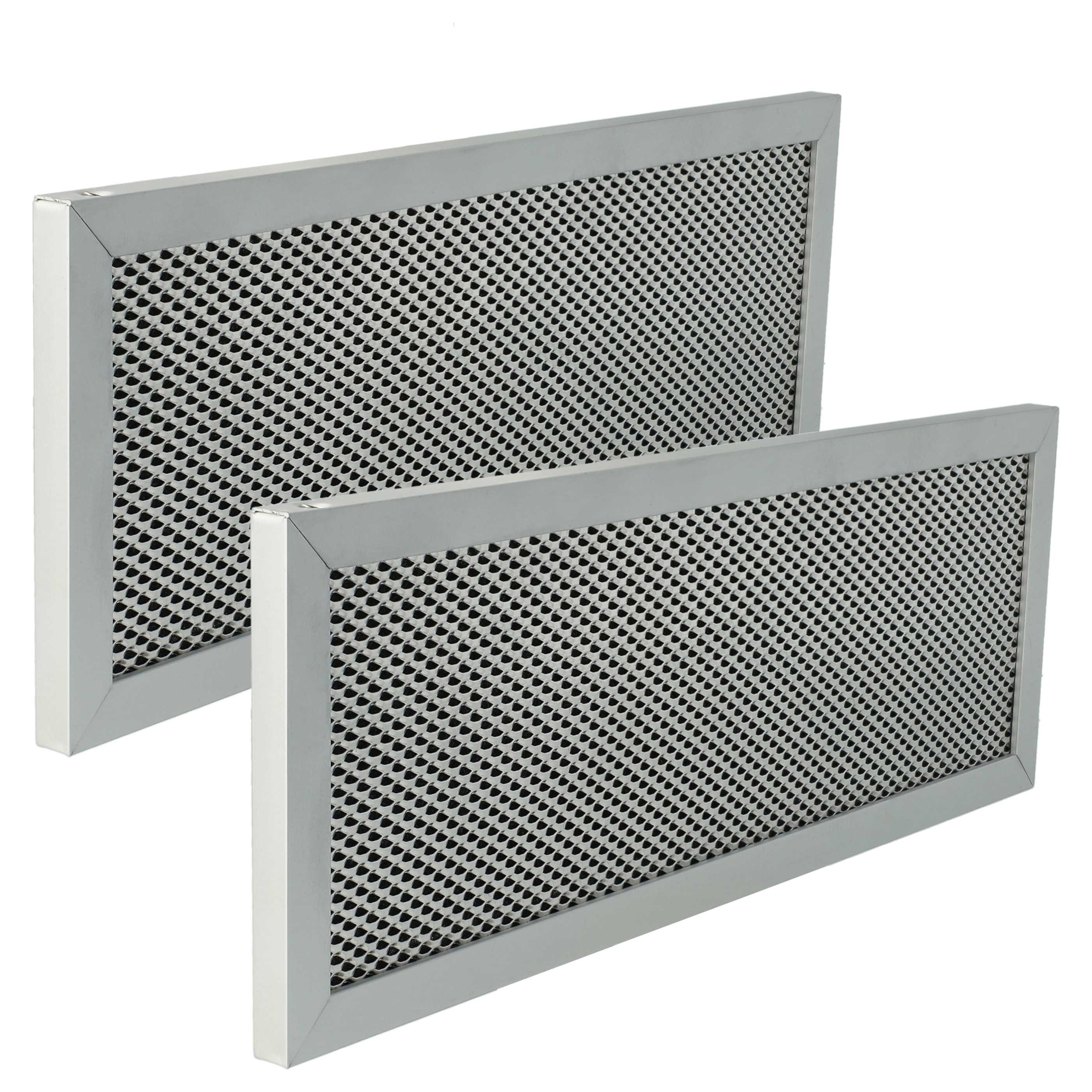 Zwei rechteckige Luftfilter, einer größer als der andere, mit perforiertem Metallgitter und silbernen Rahmen, vor weißem Hintergrund.