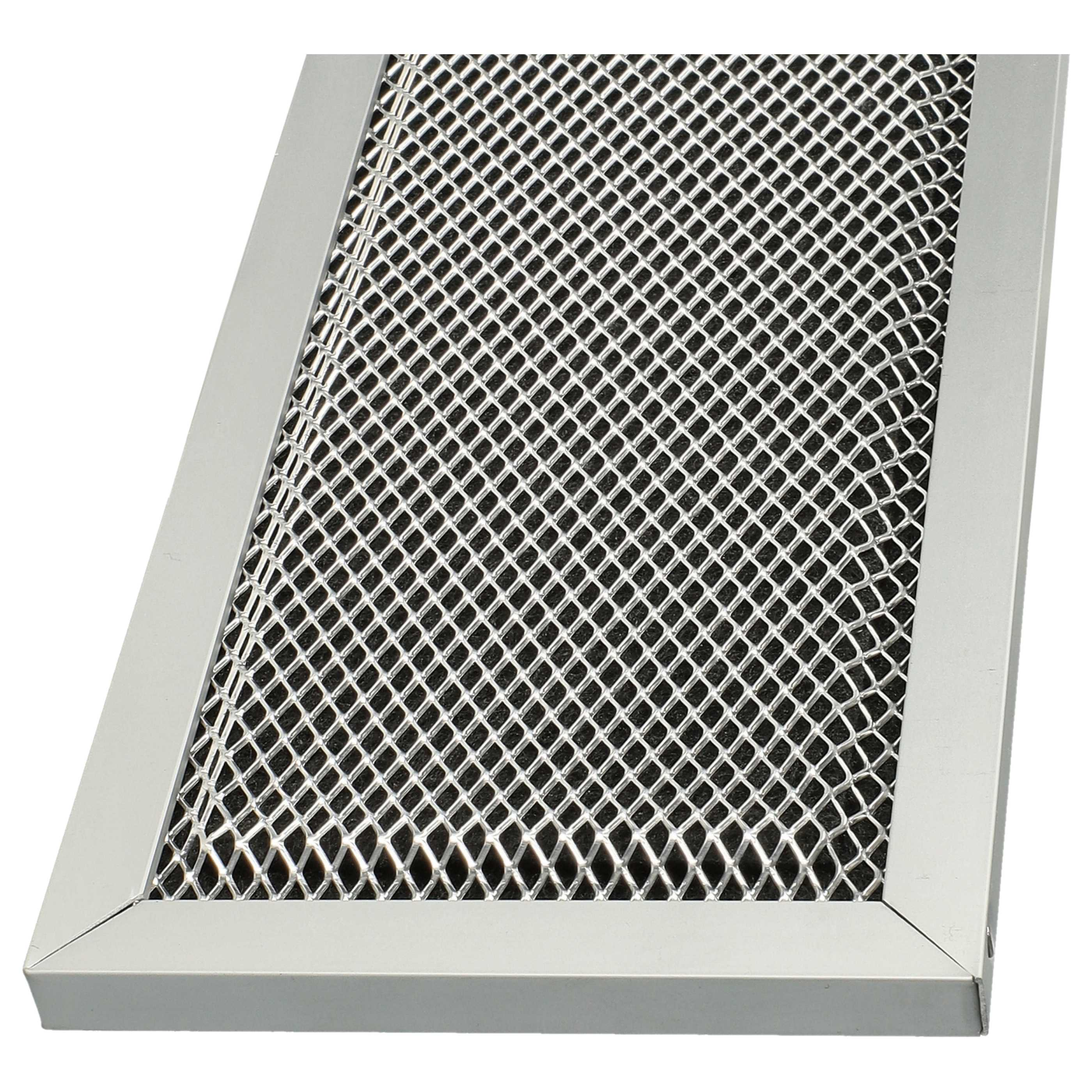 Ein rechteckiger Metallfilter mit silbernem Rahmen und Gitter. Der Hintergrund ist schwarz.