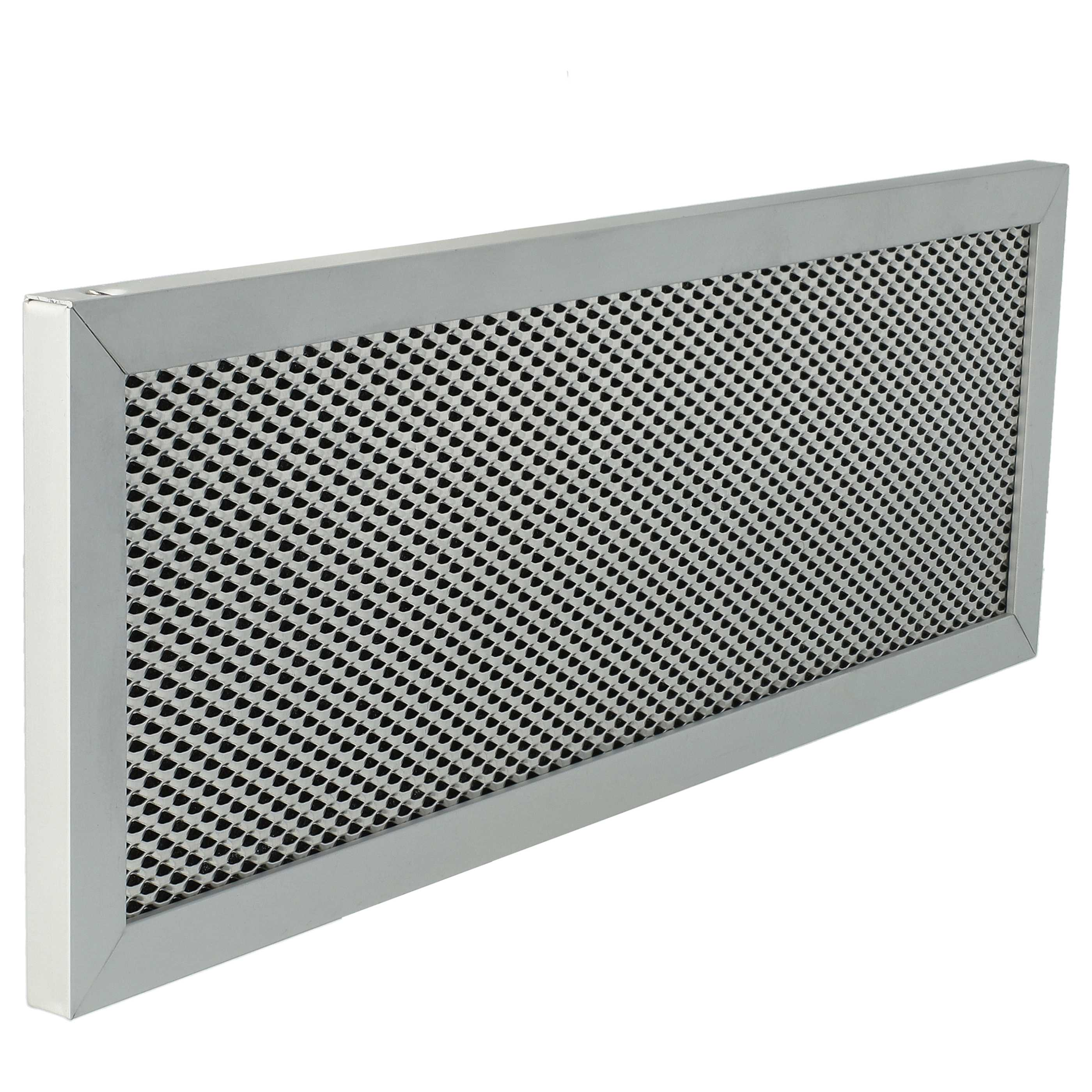 Ein rechteckiger Luftfilter mit silbernem Rahmen und perforiertem Metallgitter.