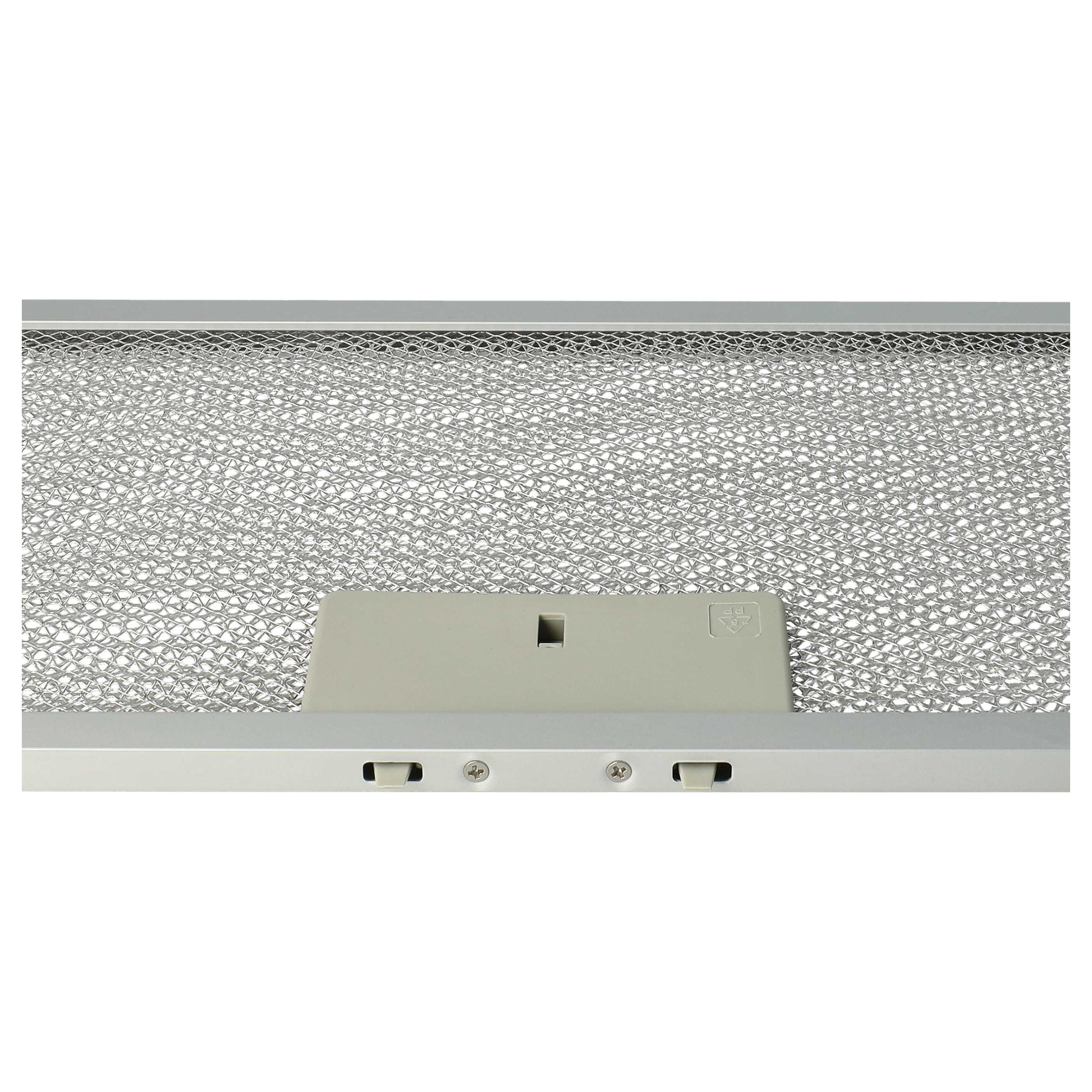 Nahaufnahme eines Dunstabzugshaubenfilters mit Metallgitter. Ein hellgraues Kunststoffteil ist zentriert.