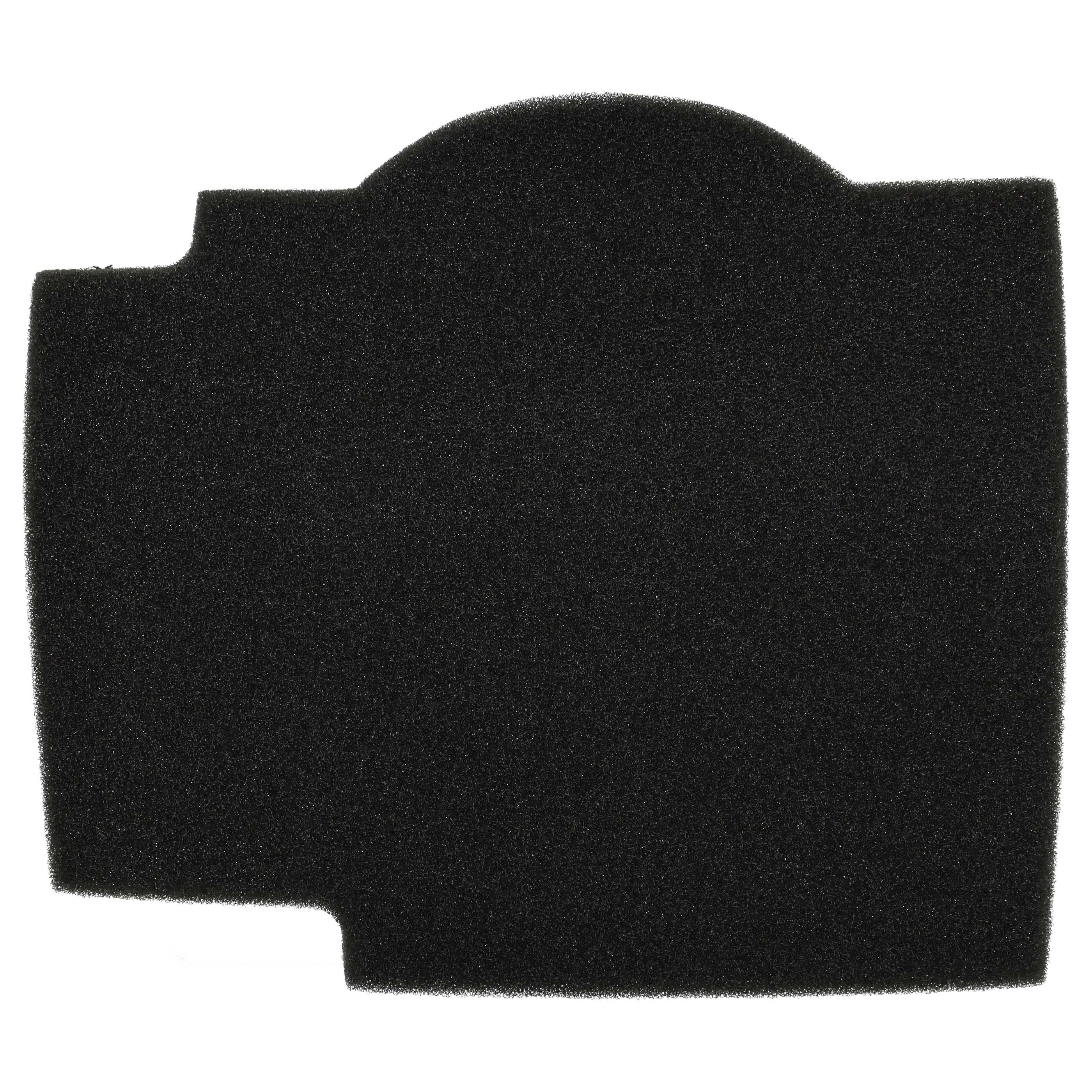 Ein schwarzer Schaumstoff-Luftfilter auf weißem Hintergrund. Der Filter hat eine einzigartige Form.