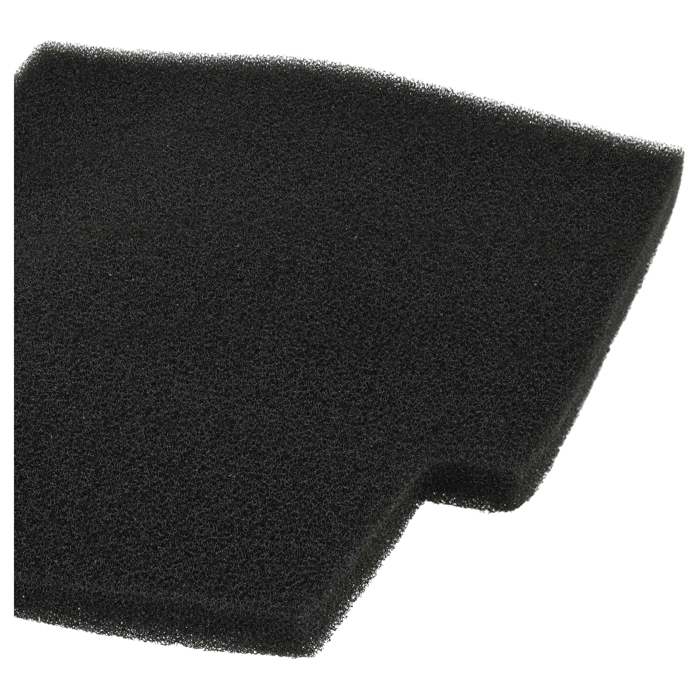Ein schwarzes, poröses Schaumstofffilterteil. Der Hintergrund ist weiß.