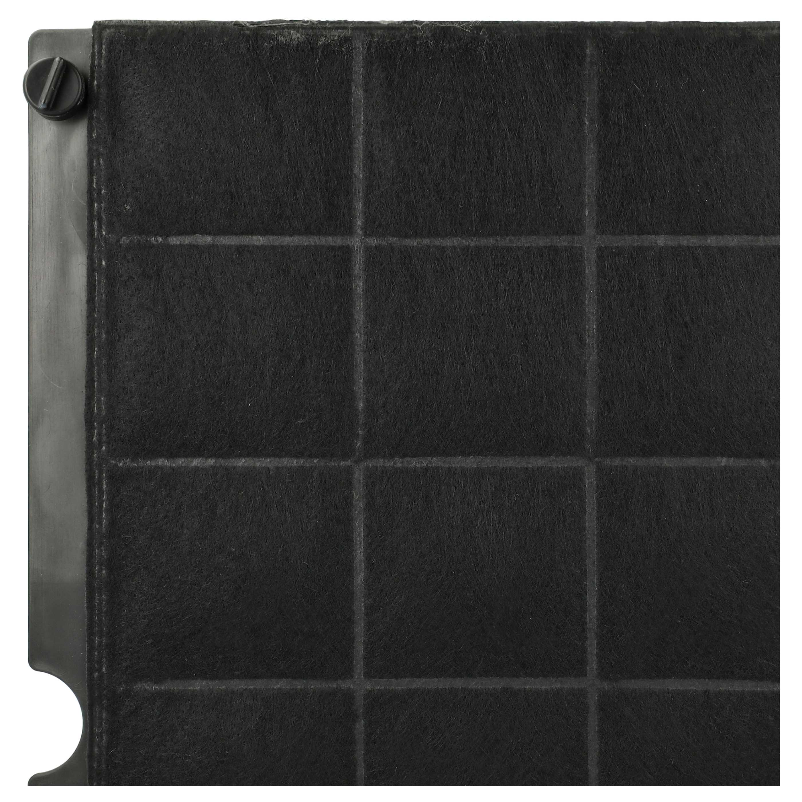 Nahaufnahme eines dunkelgrauen Luftfilters mit Gittermuster. Ein schwarzer Knopf befindet sich am linken Rand. Weißer Hintergrund.