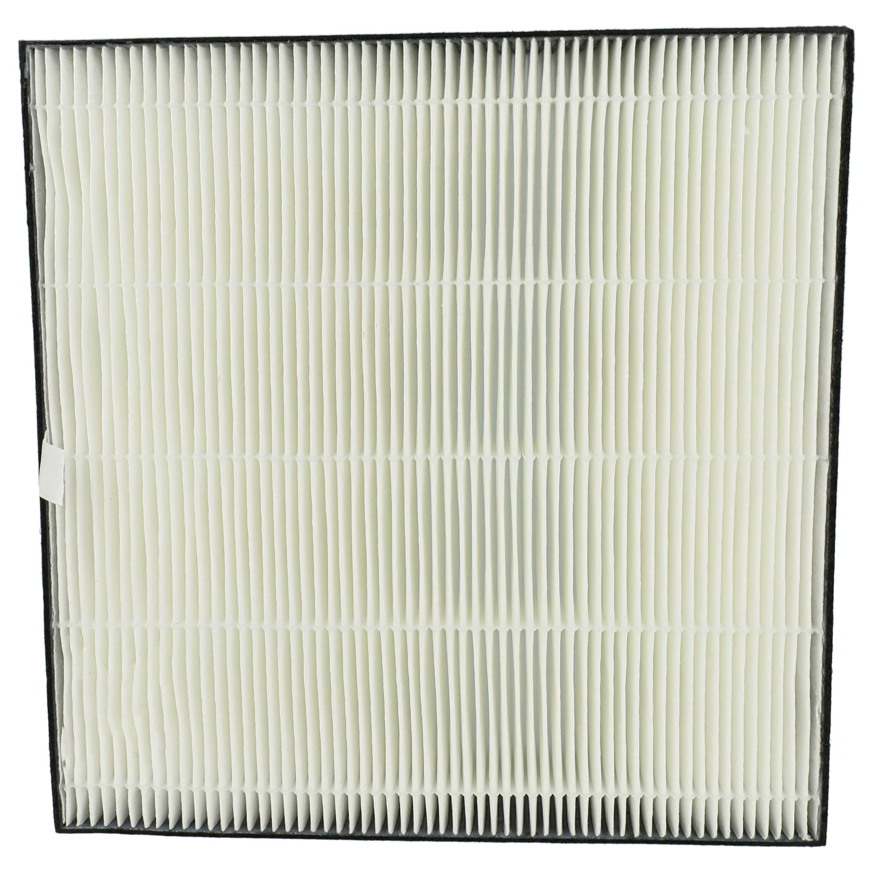 Luftfilter mit vertikalem, weißem, plissiertem Material. Ein schwarzer Rahmen umgibt den Filter.