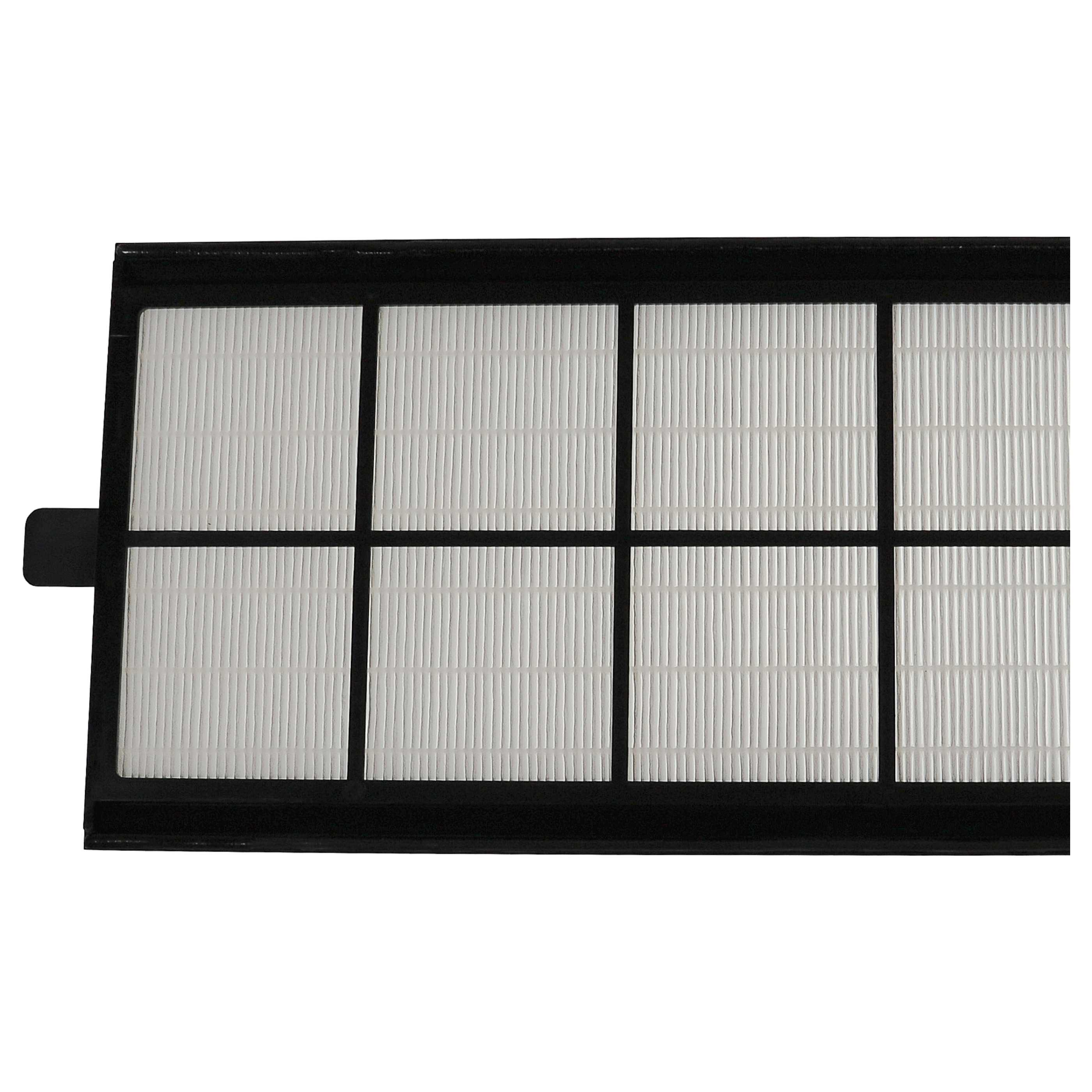 Ein rechteckiger Luftfilter mit schwarzem Rahmen und weißem Filtermedium. Das Filtermedium hat vertikale Linien.