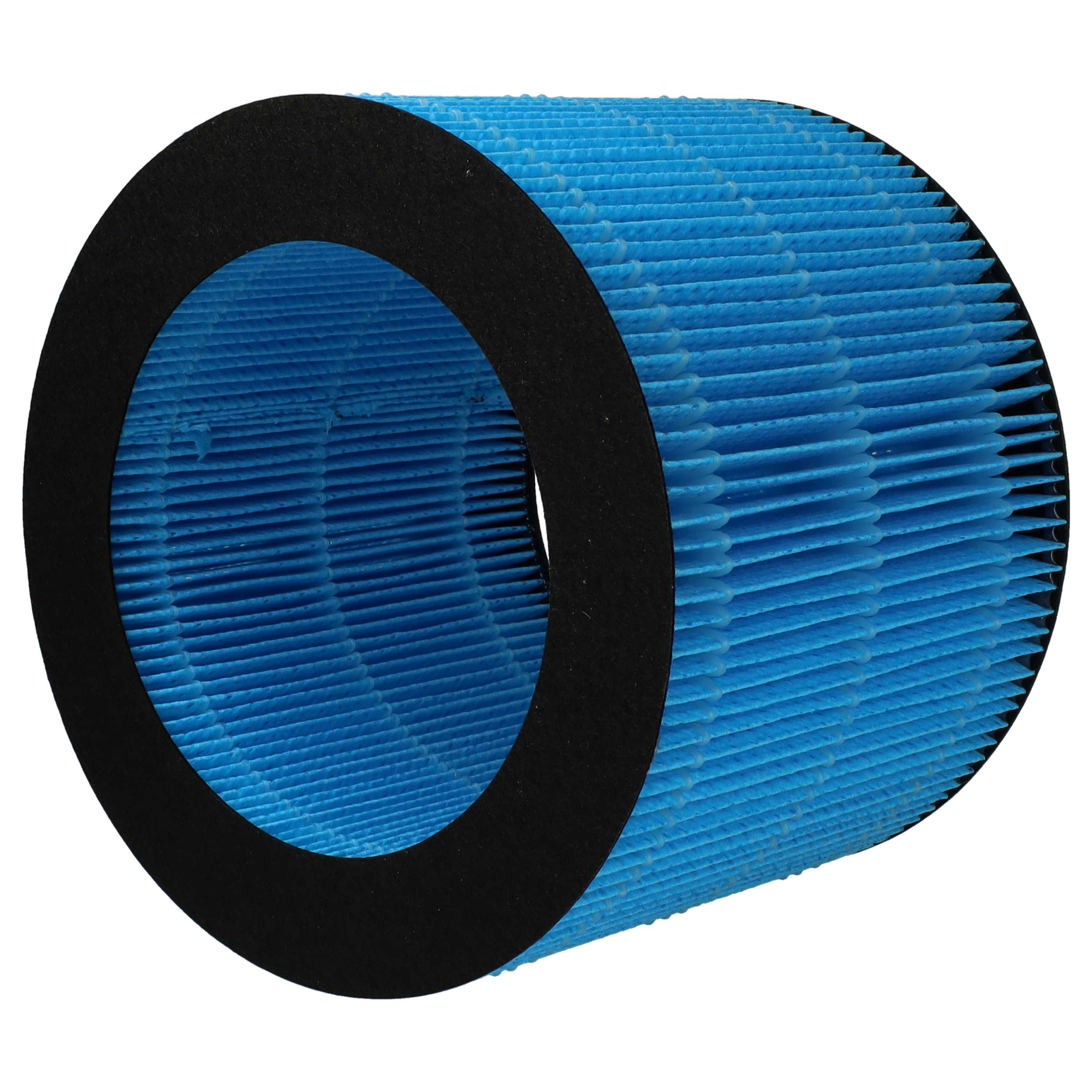 Ein zylindrischer Luftfilter mit blauem, plissiertem Filtermaterial und einem schwarzen Rand.