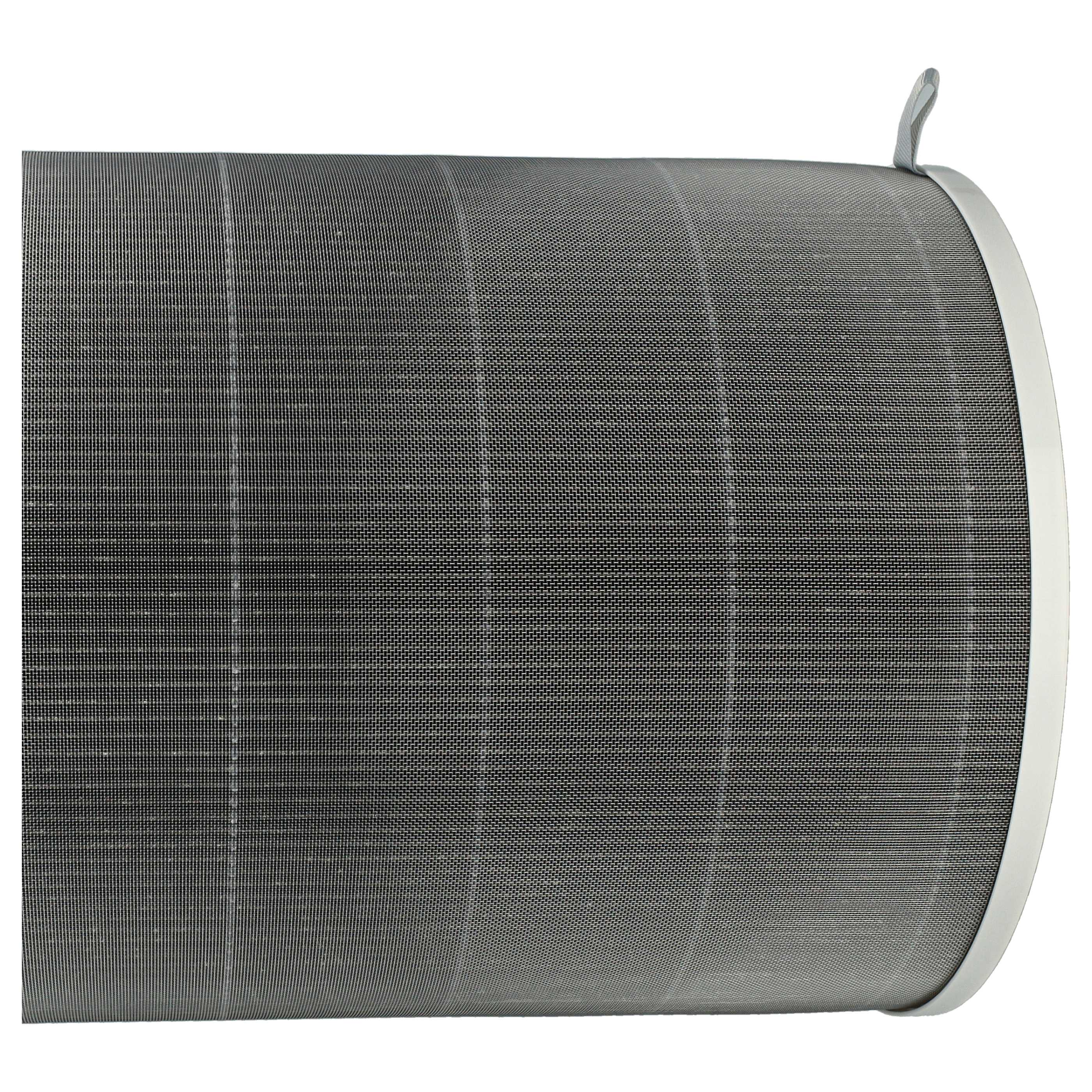 Ein zylindrischer Metallgitterfilter mit weißem Rand und Stoffschlaufengriff. Der Hintergrund ist weiß.